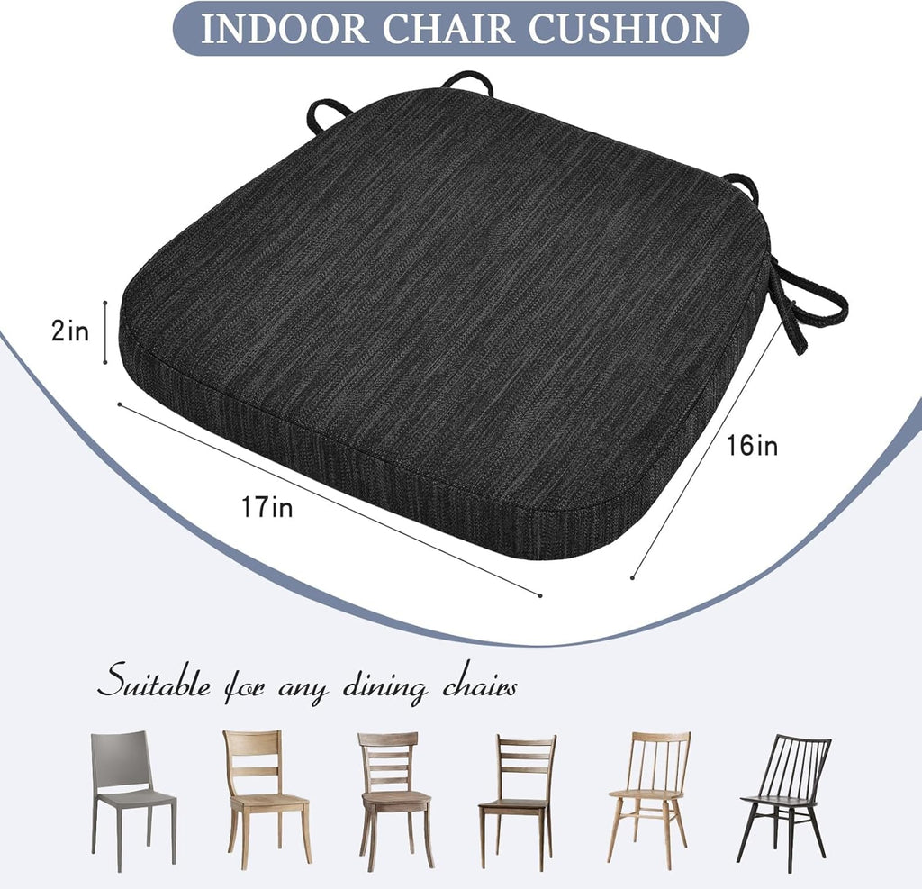 baibu Kitchen Chair Cushions, Dual-Layer Patented Design Molded Memory Foam Dining Chair Pads with Ties and Washable Cover, 17" x 16" x 2", Black
