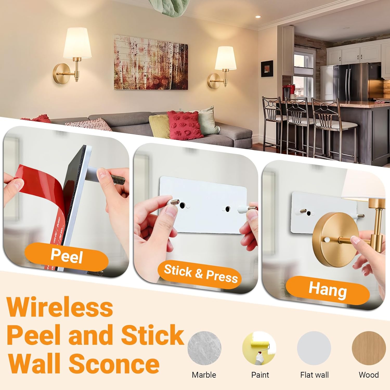 Nekhung Battery Operated Wall Sconces Set of Two, Wireless Battery Wall Light with 10000mAh RGB Dimmable Magnetic Bulb and Remote, Rechargeable Sconce Wall Decor for Bedroom Living Room Hallway