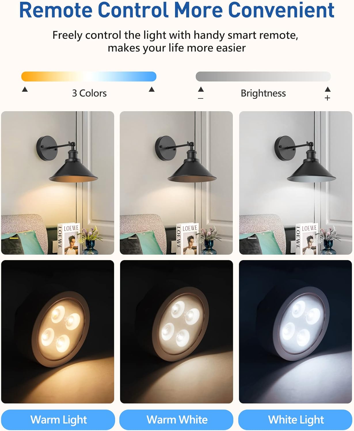Bailoch Black Vintage Wireless Battery Operated Wall Sconces, Industrial Cordless Battery Powered Led Wall Lights Set of 2, Wall Lamp Fixture Indoor with Remote Control for Bedroom Farmhouse Gallery