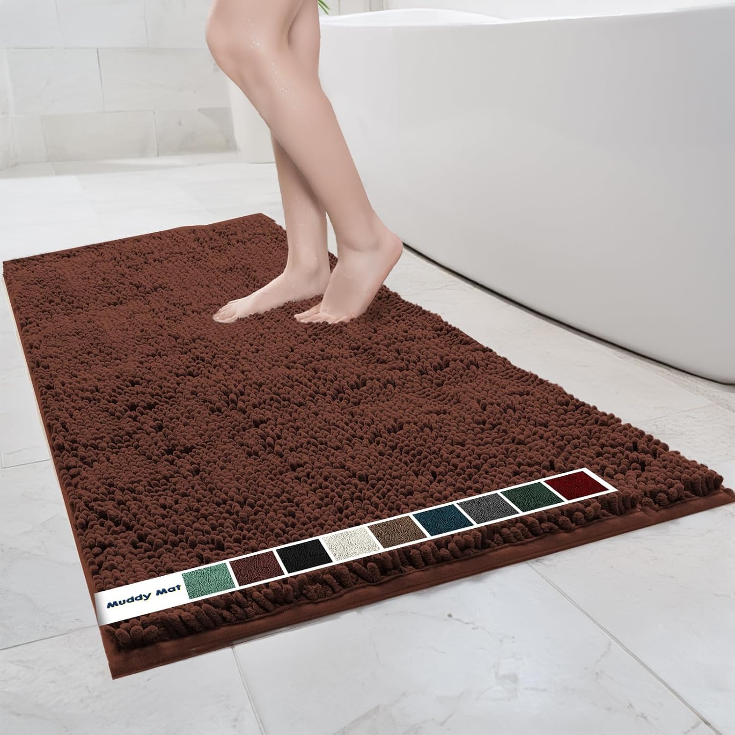 Muddy Mat Chenille Bathroom Rugs Quick Dry Microfiber Mats Non Slip Washable, Extra Thick, Soft and Highly Absorbent Bath Mats for Bathroom, Kitchen, and Shower Floor - Grey Small 28"X18"