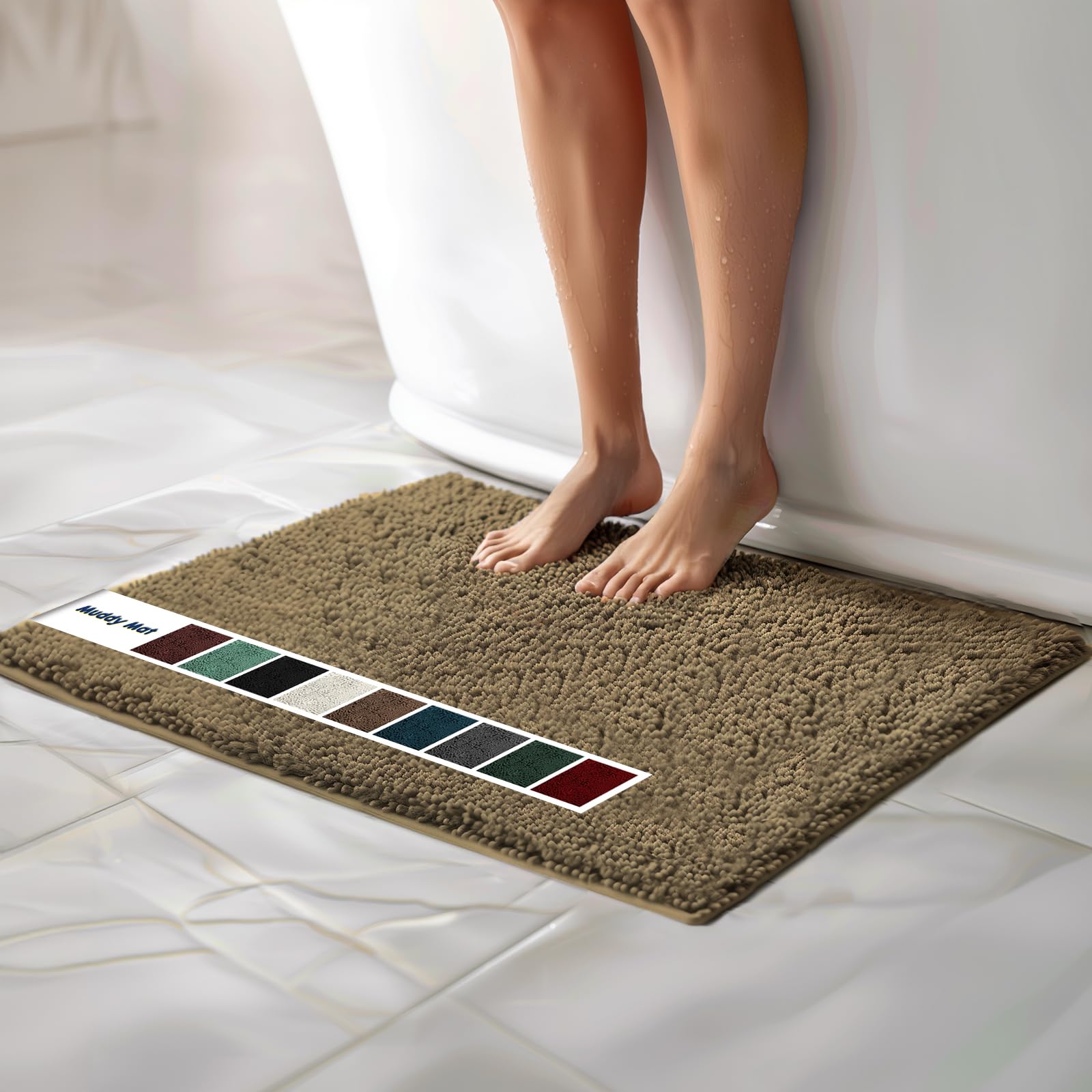 Muddy Mat Chenille Bathroom Rugs Quick Dry Microfiber Mats Non Slip Washable, Extra Thick, Soft and Highly Absorbent Bath Mats for Bathroom, Kitchen, and Shower Floor - Grey Small 28"X18"