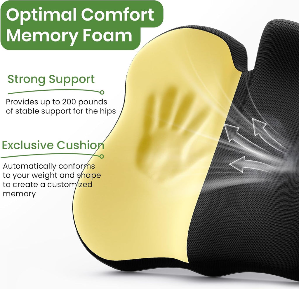A-Pce Seat Cushion-Large Memory Foam Cushion for Office Chair-Sciatica & Lower Back & Coccyx Pain Relief-Coccyx Cushion for Car&Long Sitting at Work,Black