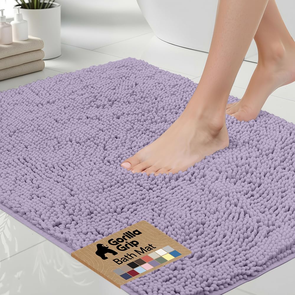 GORILLA GRIP Bath Rug Mat, Thick Soft Absorbent Chenille, Quick Dry Microfiber Mats, Rubber Backing Washable Shower Floor Rugs, US Designed Bathroom Bathmat Home Decor Accessories, 24x17, Grey