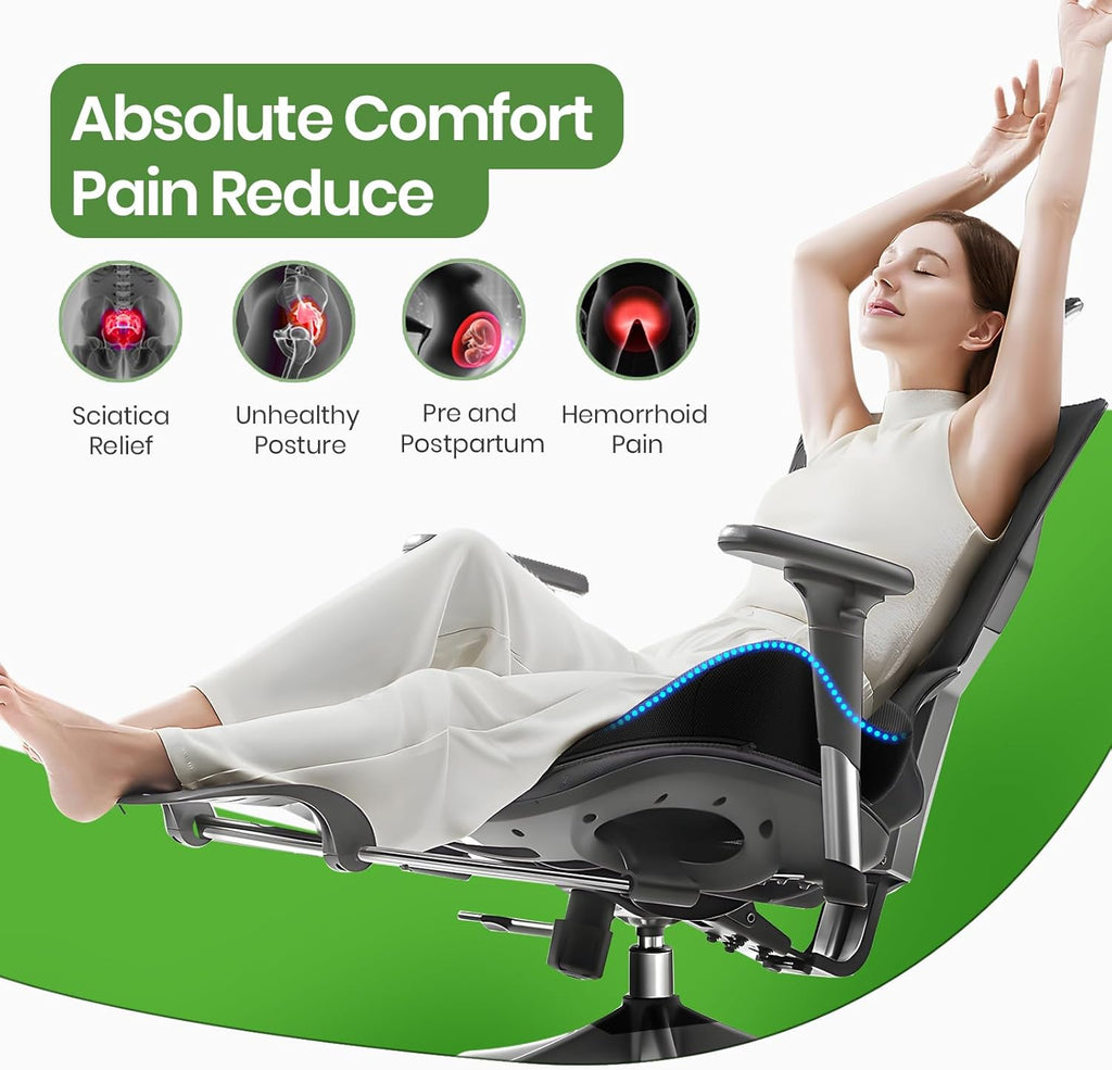 A-Pce Seat Cushion-Large Memory Foam Cushion for Office Chair-Sciatica & Lower Back & Coccyx Pain Relief-Coccyx Cushion for Car&Long Sitting at Work,Black
