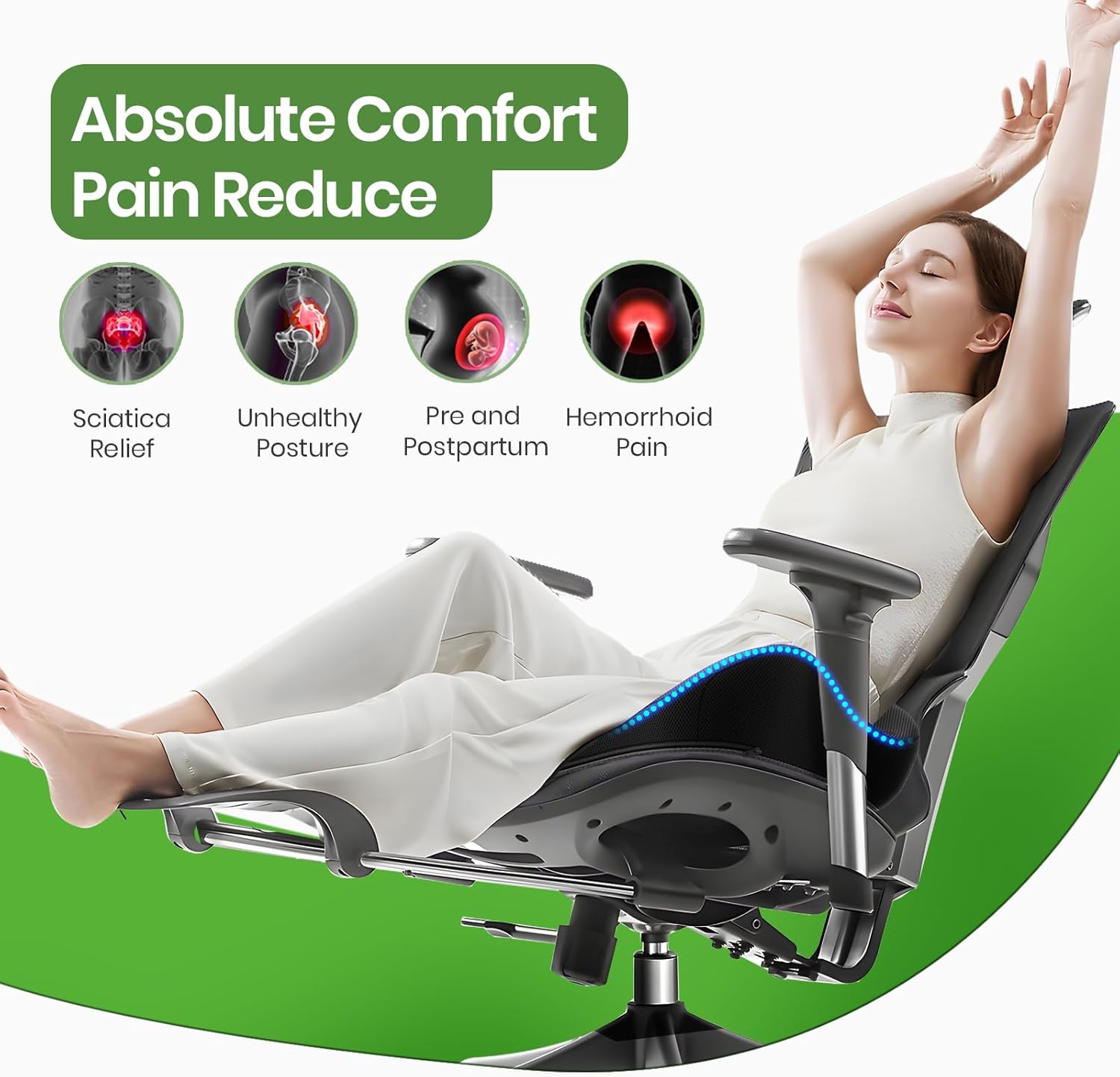 A-Pce Seat Cushion-Large Memory Foam Cushion for Office Chair-Sciatica & Lower Back & Coccyx Pain Relief-Coccyx Cushion for Car&Long Sitting at Work,Black