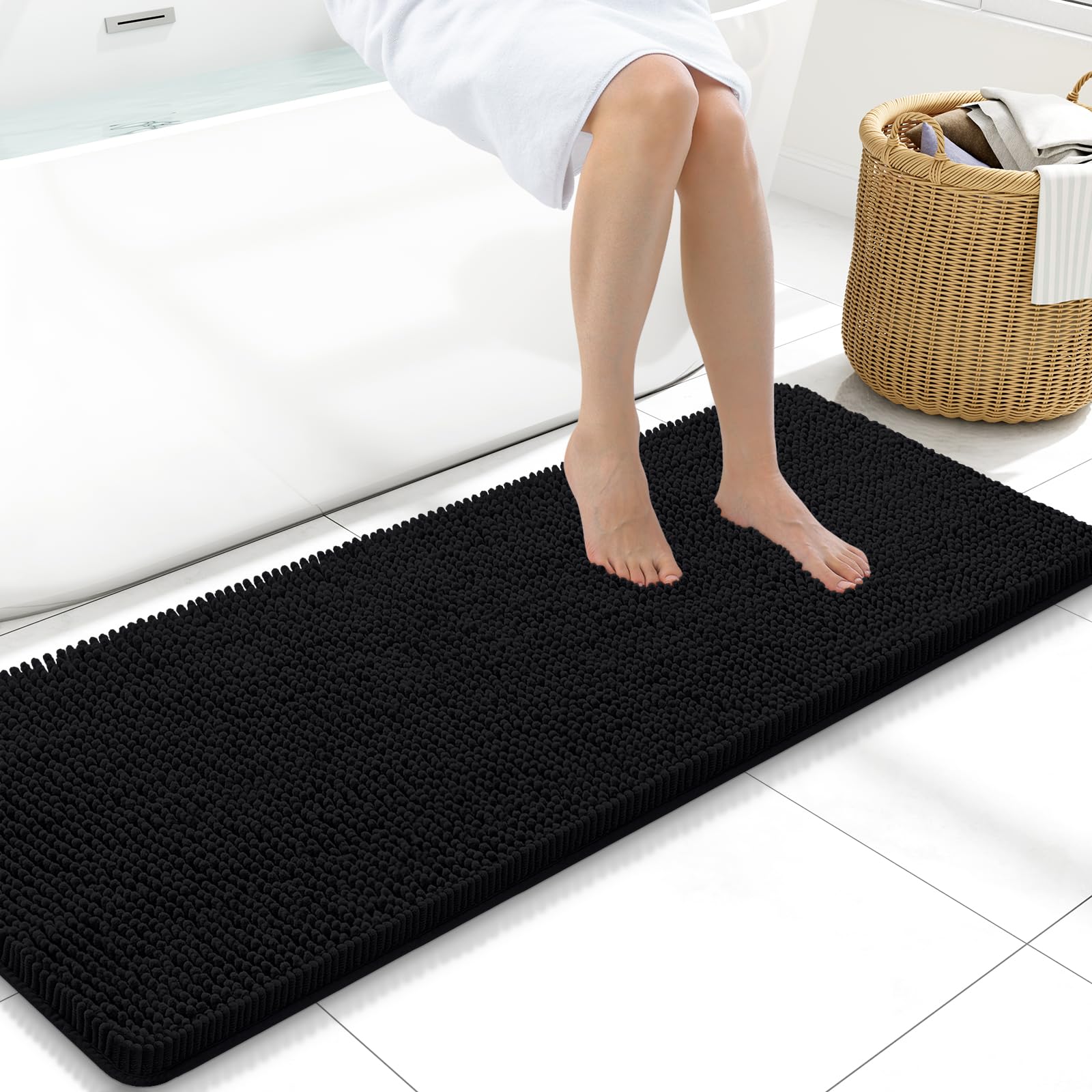 Arotive Bathroom Rugs 30x20, Extra Soft Absorbent Shaggy Chenille Bath Rugs, Machine Washable Rubber Backing Non-Slip Bath Mats for Bathroom Floor Tub and Shower, Home Decor Accessories, Grey