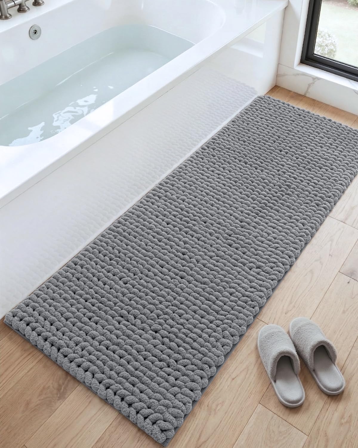 DEXI Bathroom Rugs 24x36, Non Slip Washable Bath Mat, Luxury Chenille Super Absorbent Ultra Thick Bathmats for Shower Floor, Plush Fluffy Shaggy Carpet for Tub, Beige