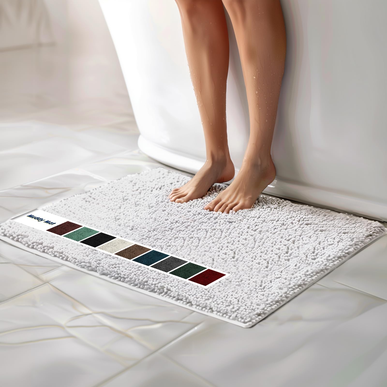 Muddy Mat Chenille Bathroom Rugs Quick Dry Microfiber Mats Non Slip Washable, Extra Thick, Soft and Highly Absorbent Bath Mats for Bathroom, Kitchen, and Shower Floor - Grey Small 28"X18"