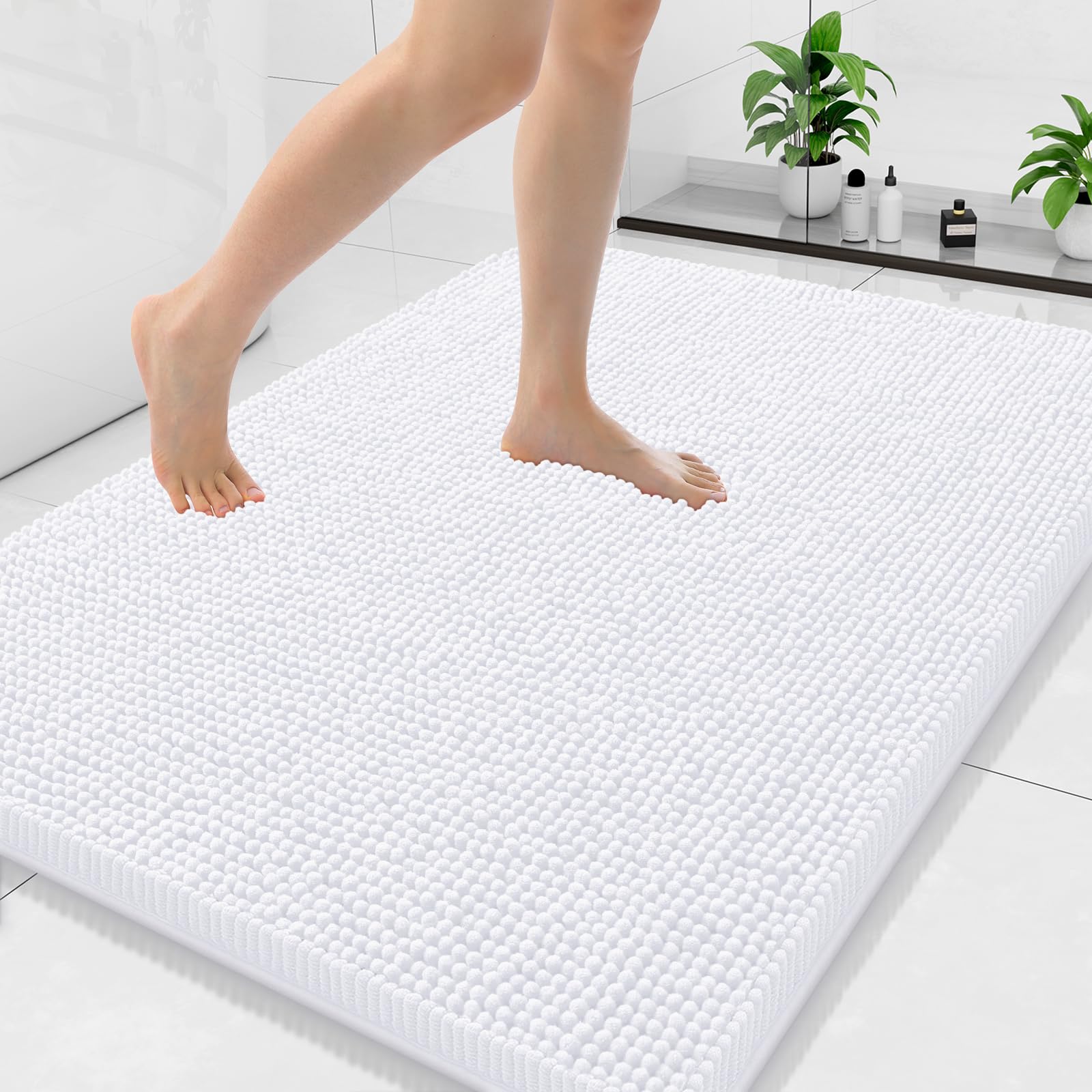 Arotive Bathroom Rugs 70x24, Extra Soft Absorbent Shaggy Chenille Bath Rugs, Machine Washable Rubber Backing Non-Slip Bath Mats for Bathroom Floor Tub and Shower, Home Decor Accessories, Beige