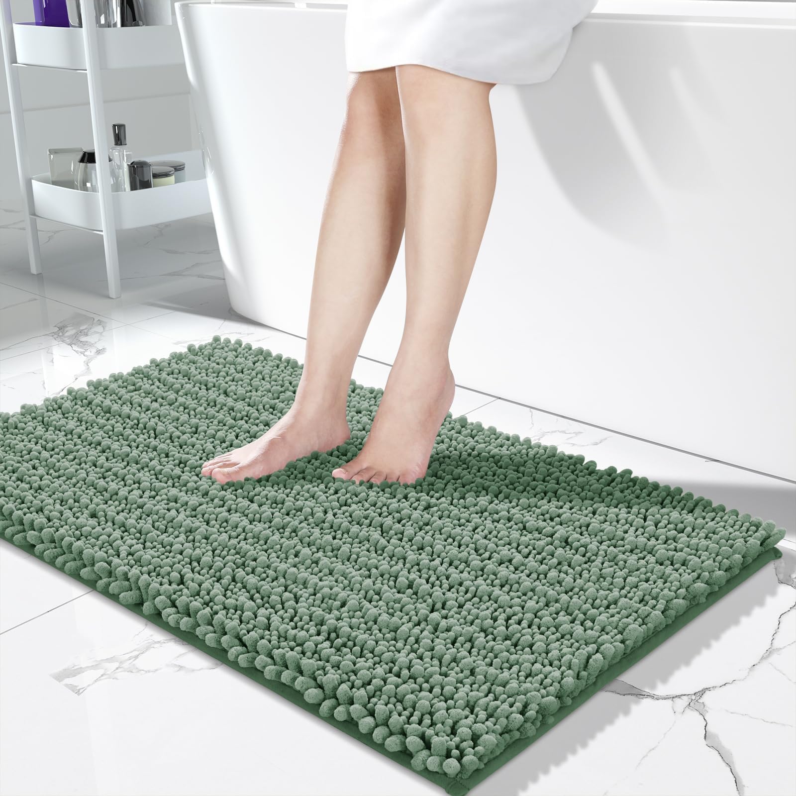 Yimobra Bathroom Rugs Non Slip Washable - Ultra Soft Absorbent Chenille Bath Mat, Quick Dry Shaggy Floor Carpet for Tub Shower, Gray Home Decor Accessories, 24x17 Inch
