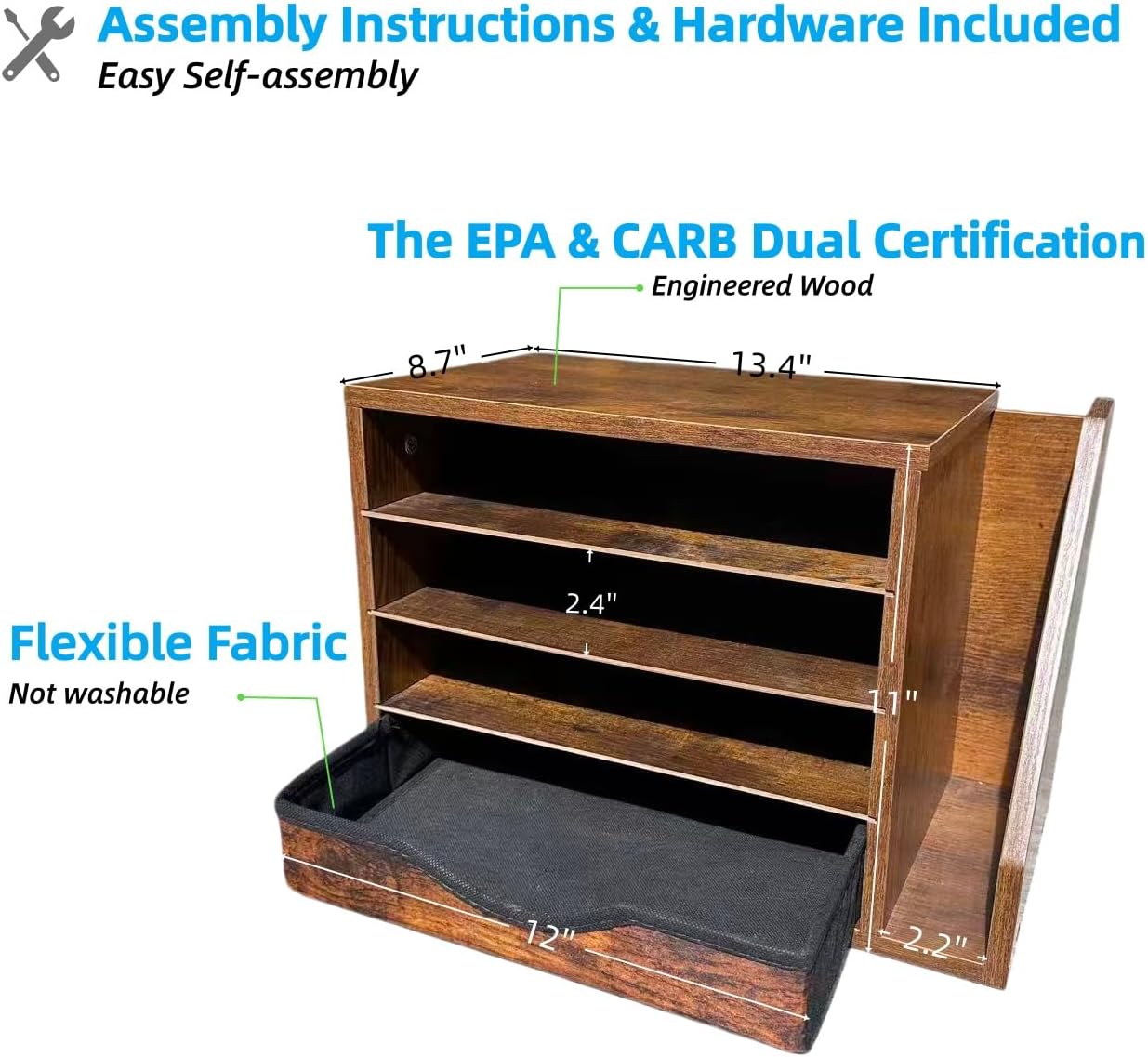 Wooden Desk Organizer with Drawers, Wood Desk Organizers and Accessories, 4 Tier Desk Organizer with Adjustable Shelves, Paper File Mail Organizer for Home Office, Brown