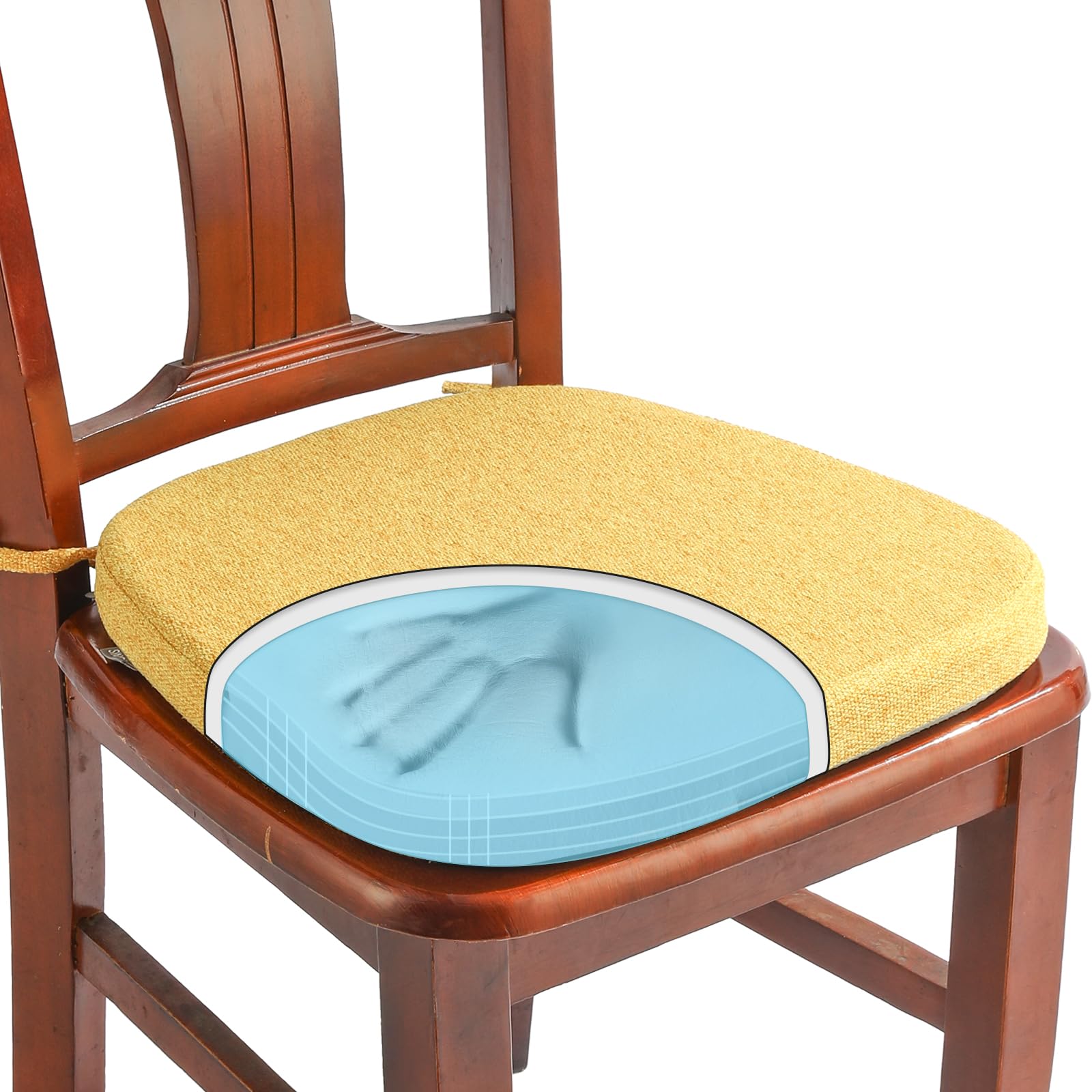 SINOSSO 1 Pack Memory Foam Chair Cushions for Dining Chair, Friendly Woven Fabric 16" U-Shape Comfortable Kitchen Chair Pad, Removable Slip Resistant Seat Cushion (1 Piece, Blue)
