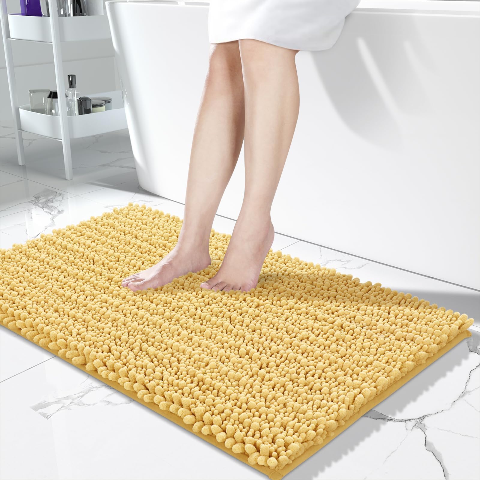 Yimobra Bathroom Rugs Non Slip Washable - Ultra Soft Absorbent Chenille Bath Mat, Quick Dry Shaggy Floor Carpet for Tub Shower, Gray Home Decor Accessories, 24x17 Inch