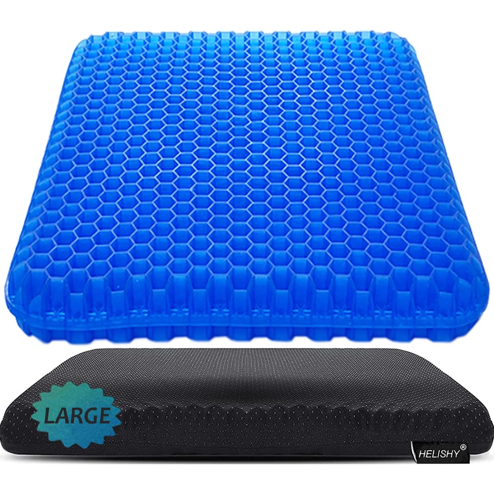Gel Seat Cushion, Jumbo&Thick Gel Cushion with Non-Slip Cover for Home Office Car Seat Wheelchair, Soft Breathable Honeycomb Chair Pads for Relieve Hip Pain, Black 20x20x1.9inch