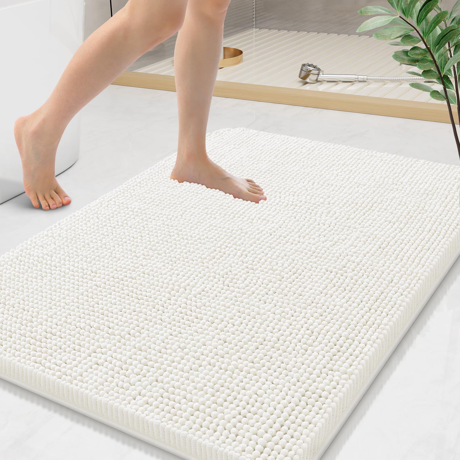 Arotive Bathroom Rugs 70x24, Extra Soft Absorbent Shaggy Chenille Bath Rugs, Machine Washable Rubber Backing Non-Slip Bath Mats for Bathroom Floor Tub and Shower, Home Decor Accessories, Beige