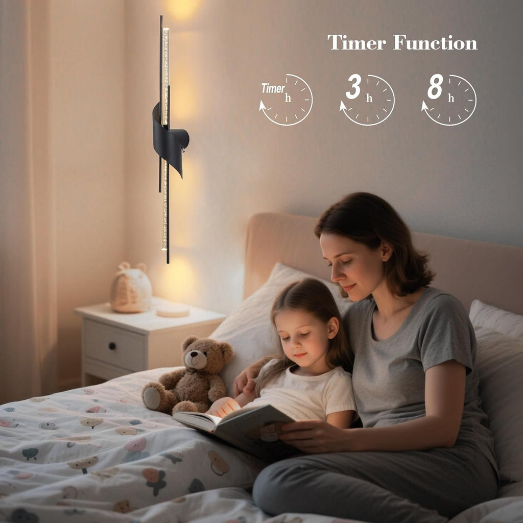 camuucci Battery Operated Wall Sconces Set of Two,Modern Wireless Wall Lights,LED Rechargeable 20000mAh Not Hardwired Remote Control Dimmable Wall Lamp Fixtures for Bedroom Black 33 Inches