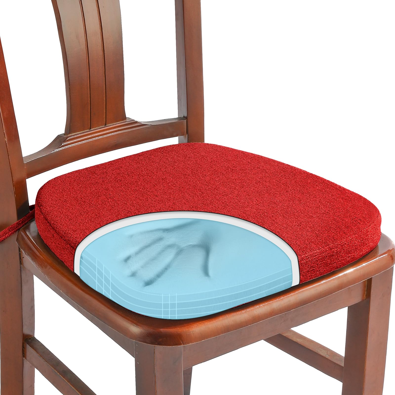 SINOSSO 1 Pack Memory Foam Chair Cushions for Dining Chair, Friendly Woven Fabric 16" U-Shape Comfortable Kitchen Chair Pad, Removable Slip Resistant Seat Cushion (1 Piece, Blue)