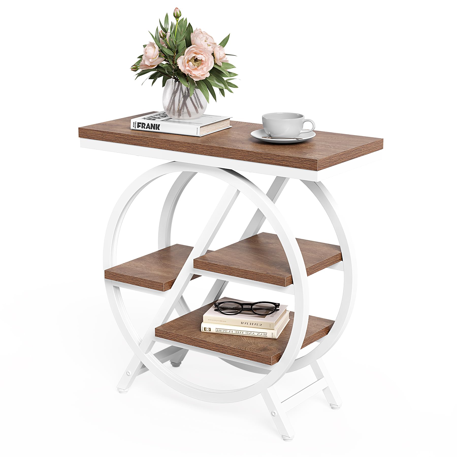 LITTLE TREE End Table, Narrow Side Table with 4-Tier Large Storage Space, Modern Bedside Table for Living Room, Home Office, Bedroom, Grey