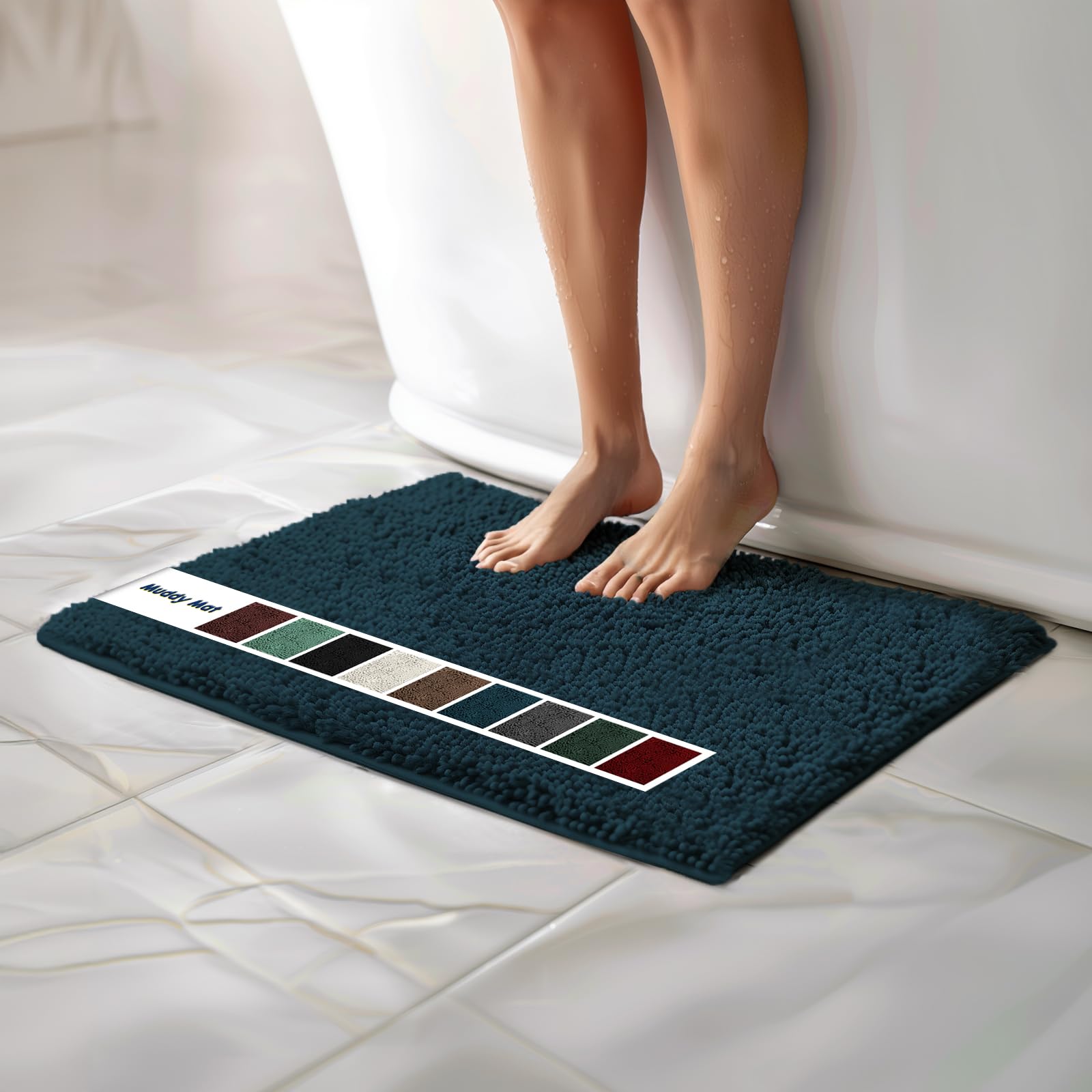 Muddy Mat Chenille Bathroom Rugs Quick Dry Microfiber Mats Non Slip Washable, Extra Thick, Soft and Highly Absorbent Bath Mats for Bathroom, Kitchen, and Shower Floor - Grey Small 28"X18"
