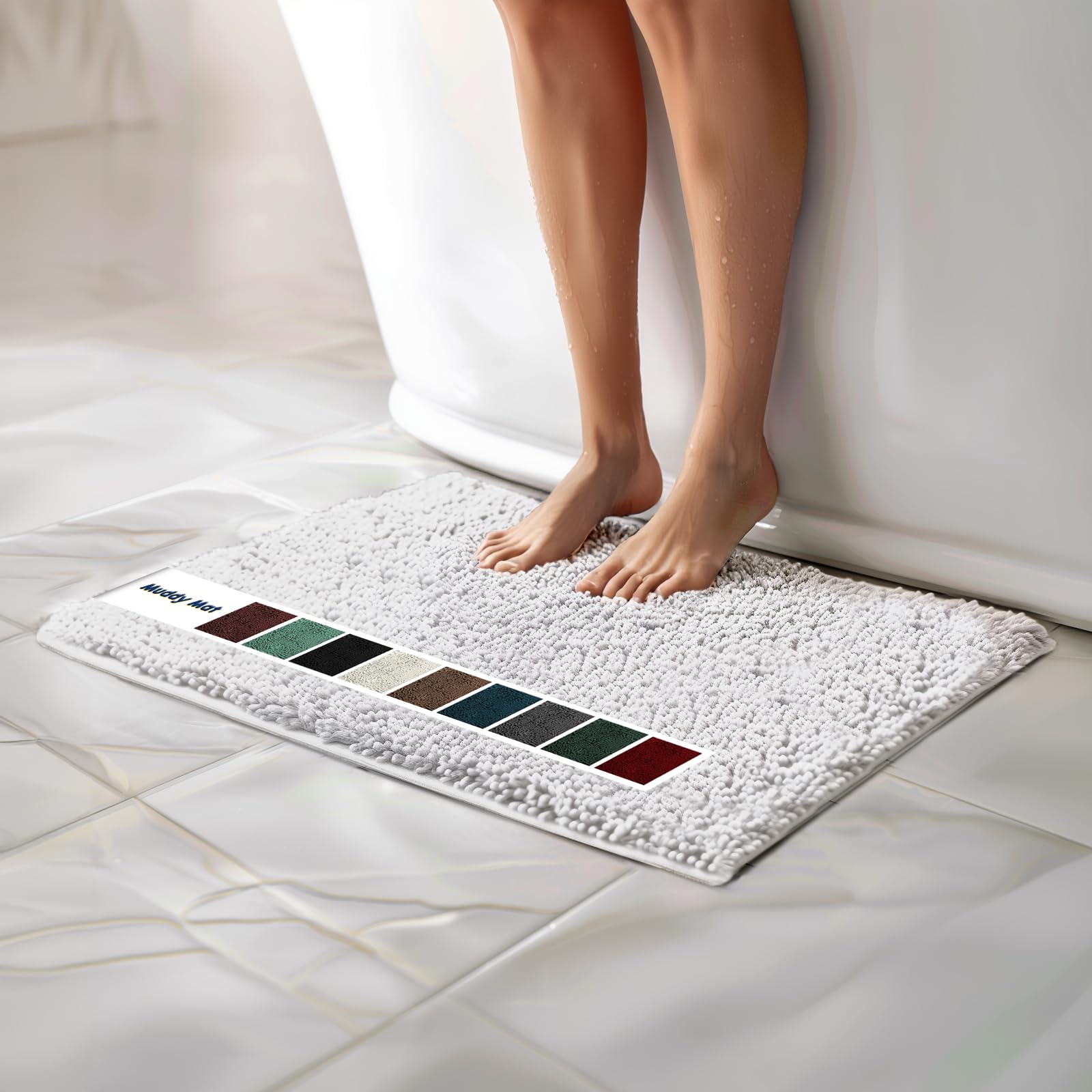 Muddy Mat Chenille Bathroom Rugs Quick Dry Microfiber Mats Non Slip Washable, Extra Thick, Soft and Highly Absorbent Bath Mats for Bathroom, Kitchen, and Shower Floor - Grey Small 28"X18"