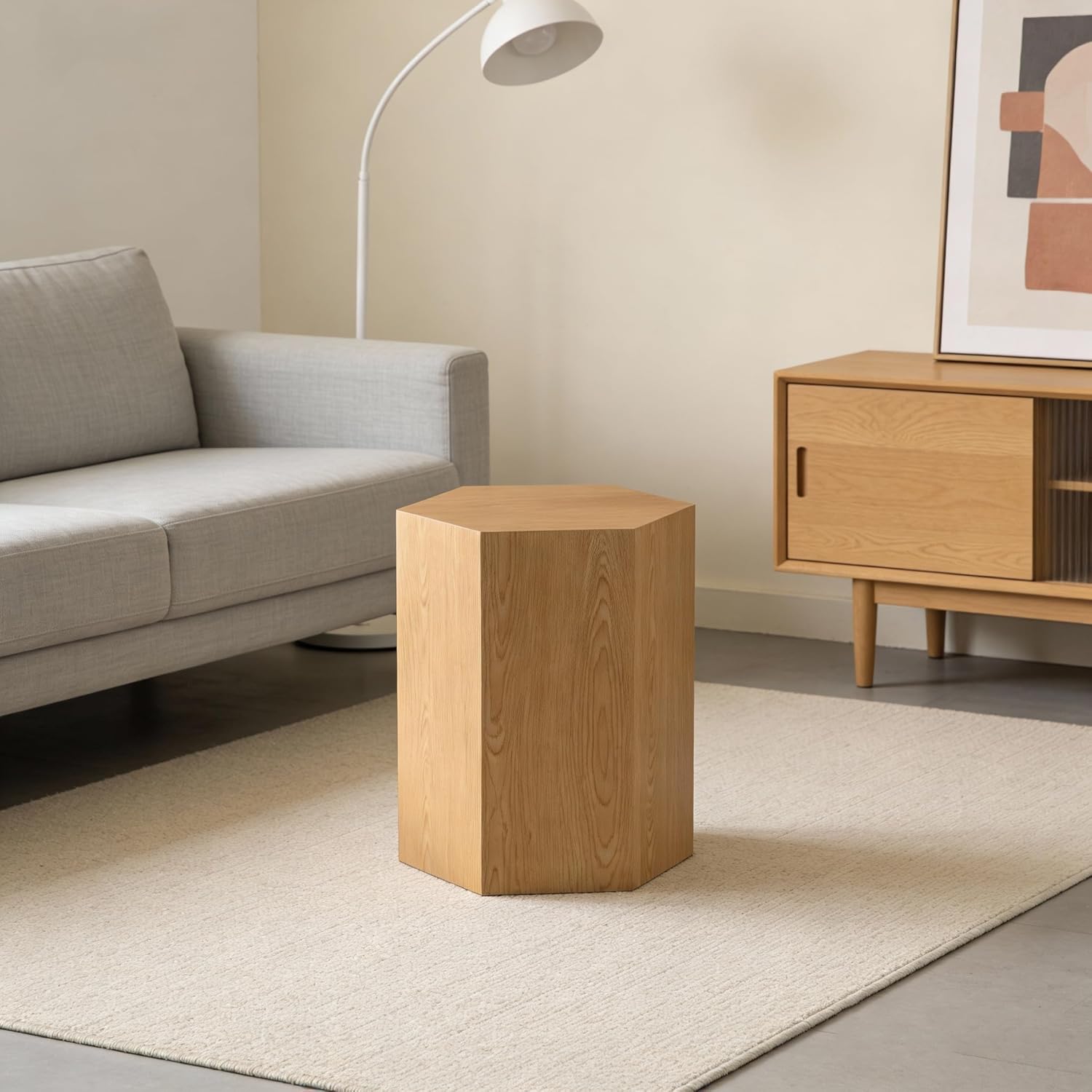 Modern Hexagonal Side Table, Walnut Wood MDF Coffee Table with Natural Texture, Non-Slip Surface, 15.7x13.8x18.9 Inches (Natural)