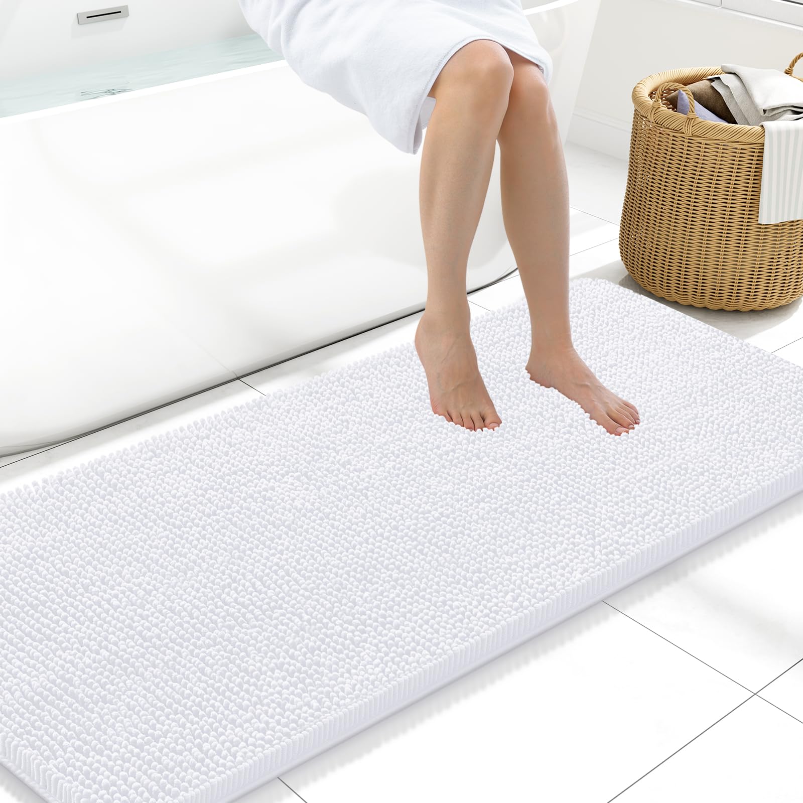 Arotive Bathroom Rugs 30x20, Extra Soft Absorbent Shaggy Chenille Bath Rugs, Machine Washable Rubber Backing Non-Slip Bath Mats for Bathroom Floor Tub and Shower, Home Decor Accessories, Grey