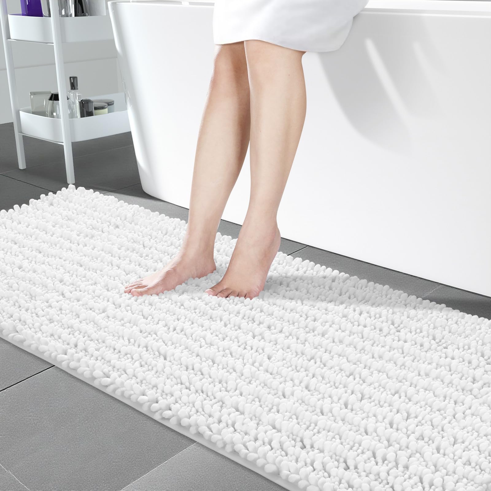 Yimobra Bathroom Rugs Non Slip Washable - Ultra Soft Absorbent Chenille Bath Mat, Quick Dry Shaggy Floor Carpet for Tub Shower, Gray Home Decor Accessories, 24x17 Inch