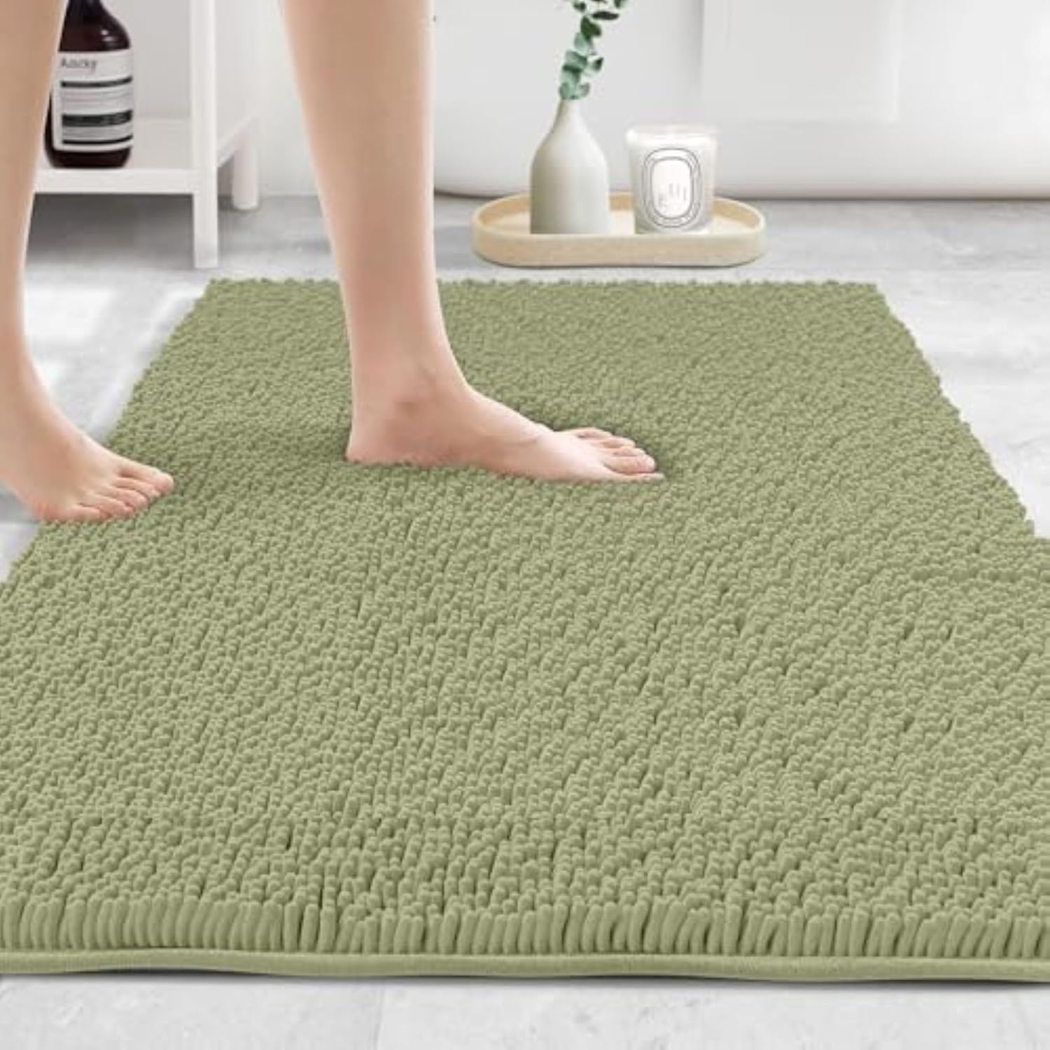 MAYSHINE Round Area Rug Set for Bathroom | Soft Plush Chenille Bath Mat, Water Absorbent Non-Slip Bathroom Rug | Washable Shag Carpet for Shower, Bedroom, or Home Décor | 36"x36" (Round) | White