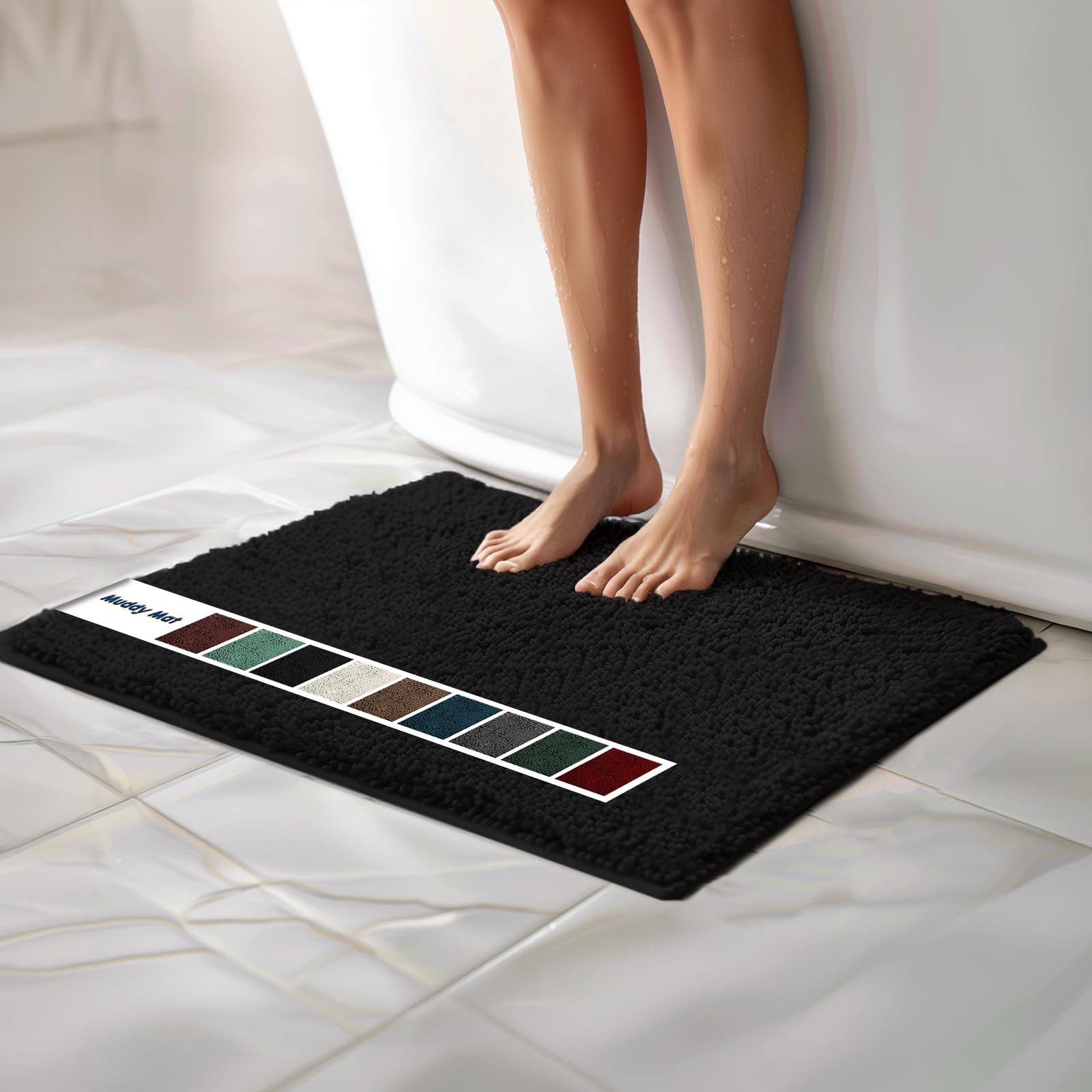 Muddy Mat Chenille Bathroom Rugs Quick Dry Microfiber Mats Non Slip Washable, Extra Thick, Soft and Highly Absorbent Bath Mats for Bathroom, Kitchen, and Shower Floor - Grey Small 28"X18"