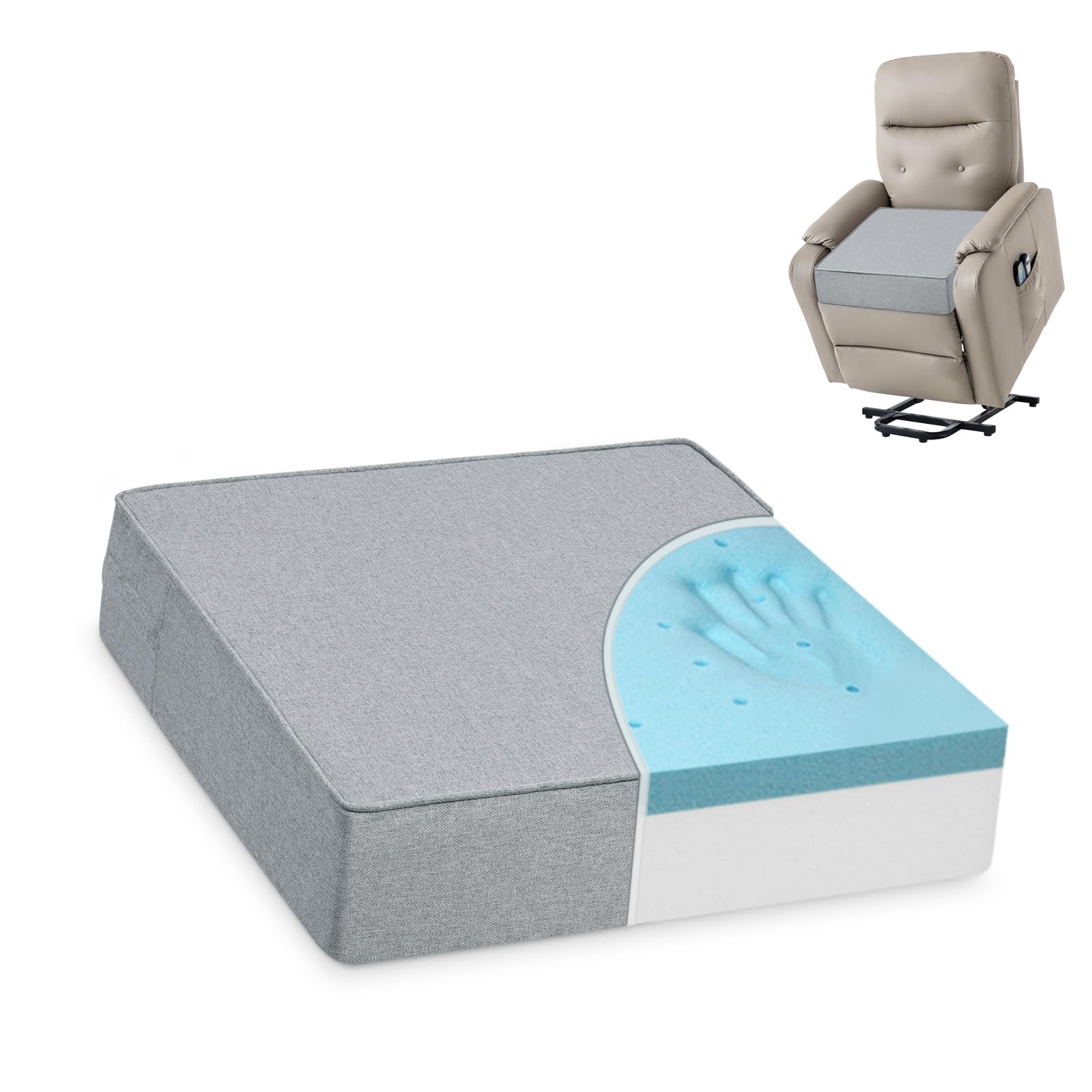 Shinnwa Gel Memory Foam Recliner Cushion for Elderly, Dual-Layer Foam Chair Pad, Extra Large Seat Cushion for Couch, Armchair, Wicker Chairs, Floor, 20 × 20 × 5in, Black