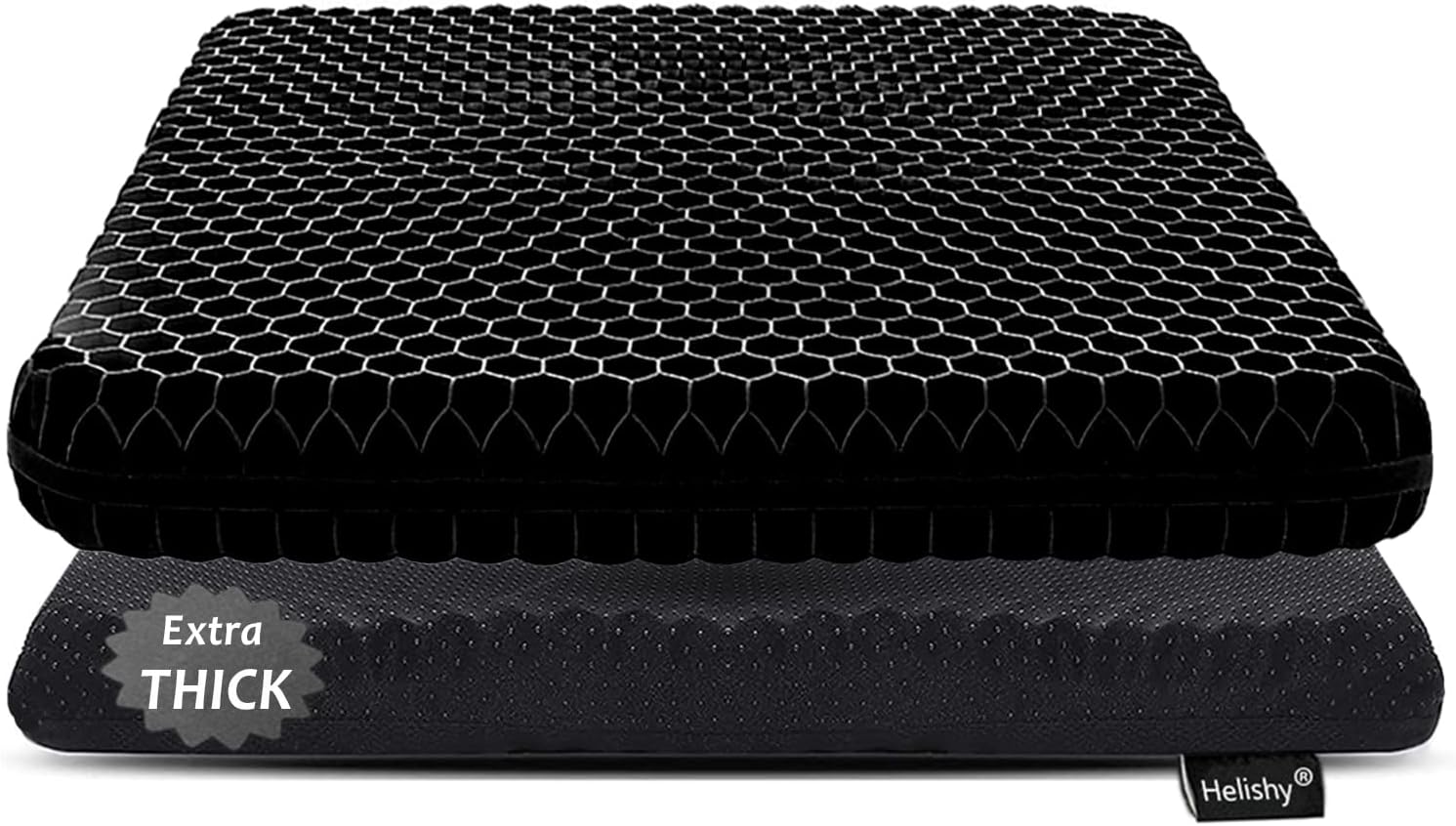 Gel Seat Cushion for Long Sitting, Extra Thick Gel Cushion for Wheelchair Soft Chair Pads for Office Home Chairs Car Seats Long Trips - Back Sciatica Hip Tailbone Pain Relief Cushion (Black)