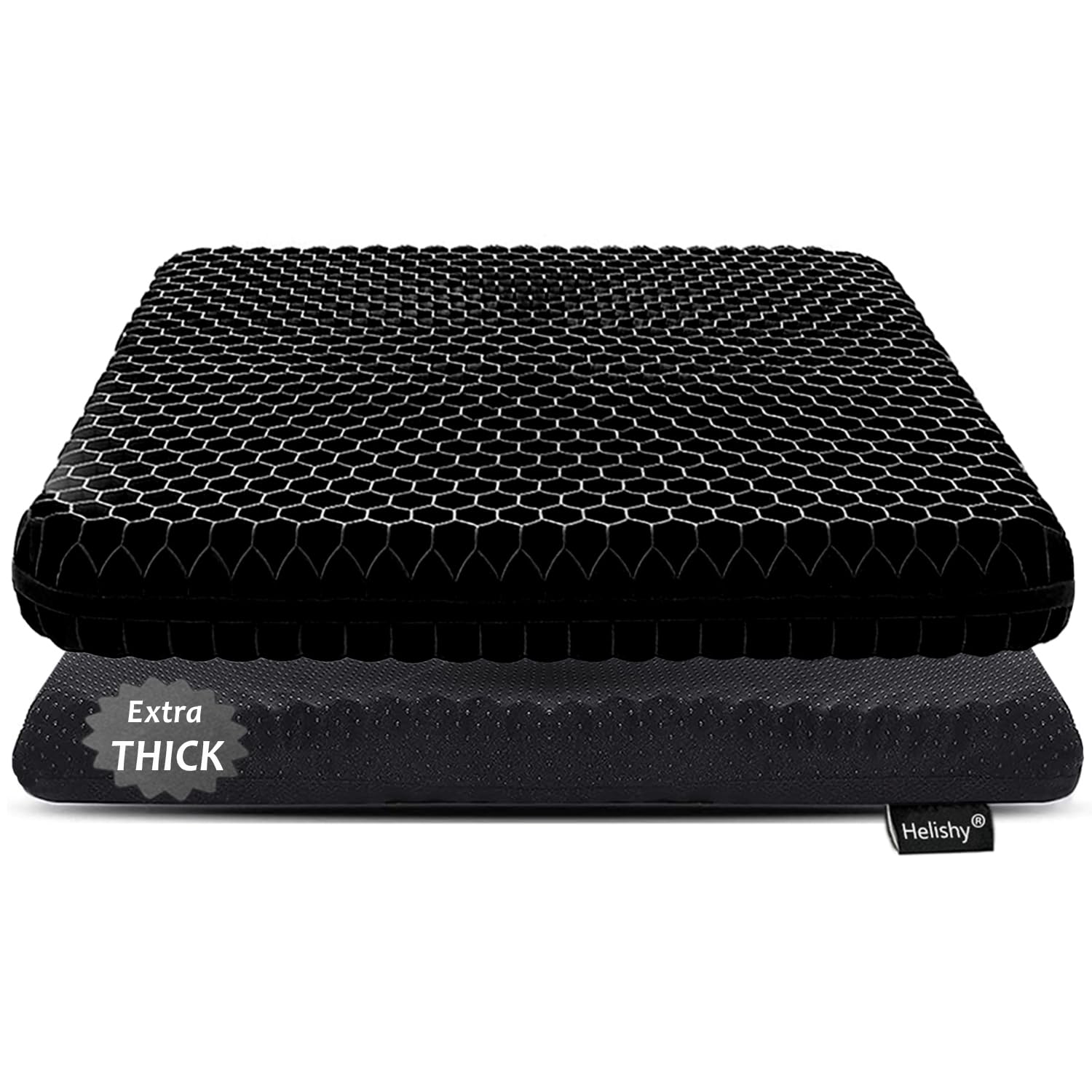 Gel Seat Cushion for Long Sitting, Extra Thick Gel Cushion for Wheelchair Soft Chair Pads for Office Home Chairs Car Seats Long Trips - Back Sciatica Hip Tailbone Pain Relief Cushion (Black)