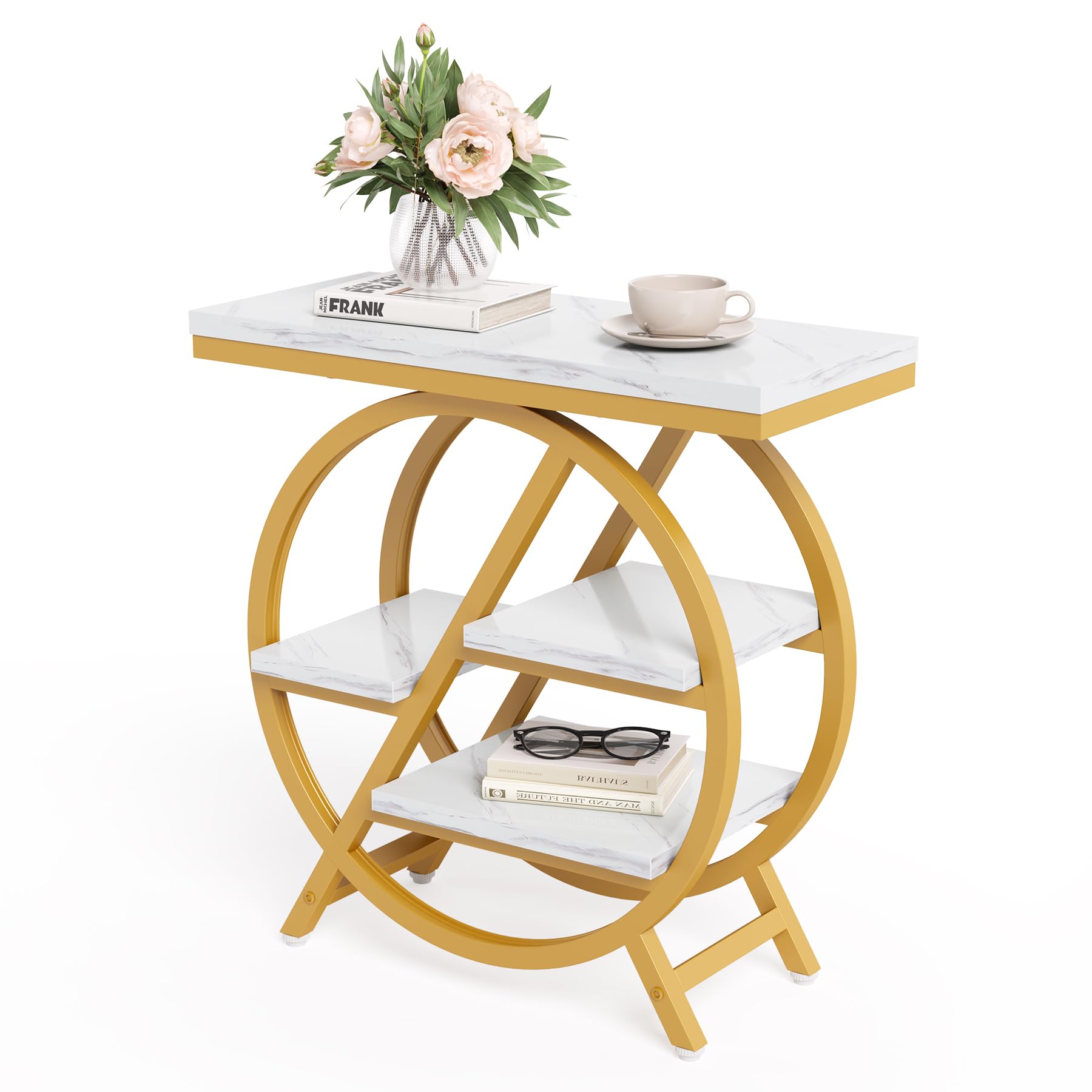 LITTLE TREE End Table, Narrow Side Table with 4-Tier Large Storage Space, Modern Bedside Table for Living Room, Home Office, Bedroom, Grey