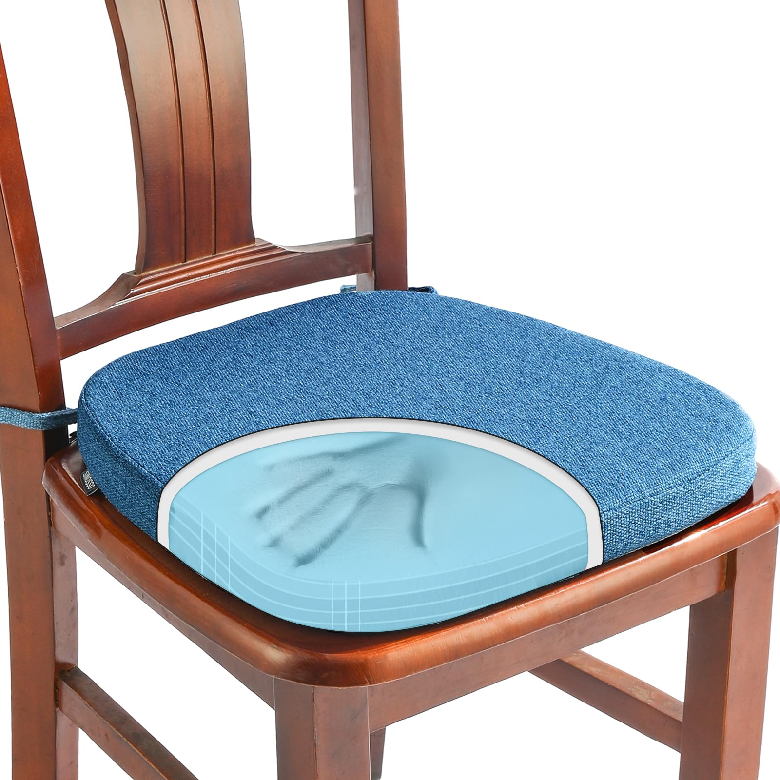 SINOSSO 1 Pack Memory Foam Chair Cushions for Dining Chair, Friendly Woven Fabric 16" U-Shape Comfortable Kitchen Chair Pad, Removable Slip Resistant Seat Cushion (1 Piece, Blue)