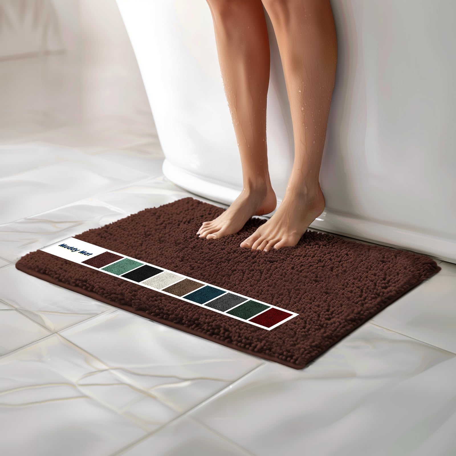 Muddy Mat Chenille Bathroom Rugs Quick Dry Microfiber Mats Non Slip Washable, Extra Thick, Soft and Highly Absorbent Bath Mats for Bathroom, Kitchen, and Shower Floor - Grey Small 28"X18"