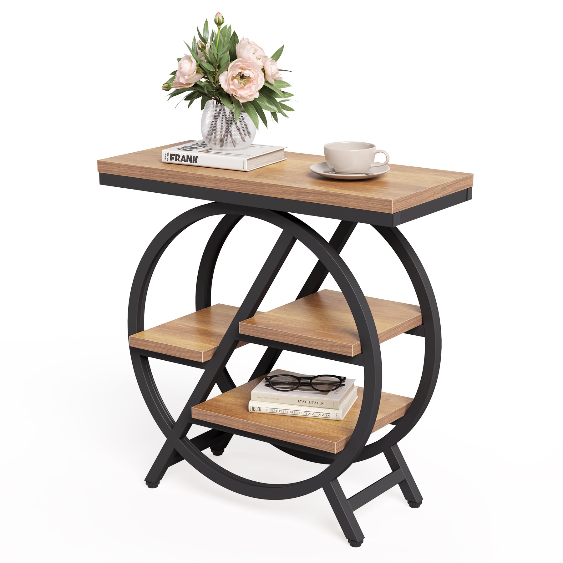 LITTLE TREE End Table, Narrow Side Table with 4-Tier Large Storage Space, Modern Bedside Table for Living Room, Home Office, Bedroom, Grey