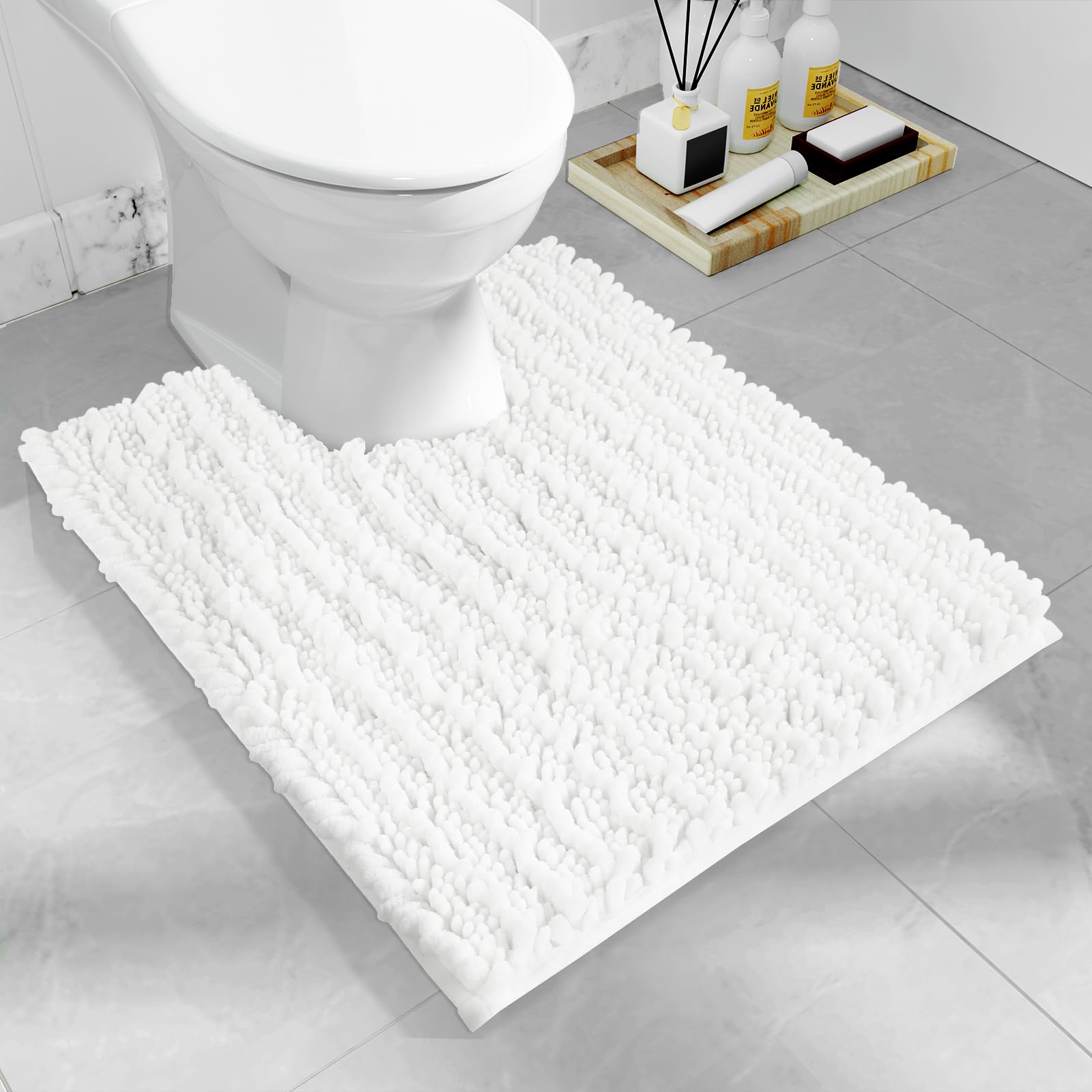 Yimobra Bathroom Rugs Non Slip Washable - Ultra Soft Absorbent Chenille Bath Mat, Quick Dry Shaggy Floor Carpet for Tub Shower, Gray Home Decor Accessories, 24x17 Inch