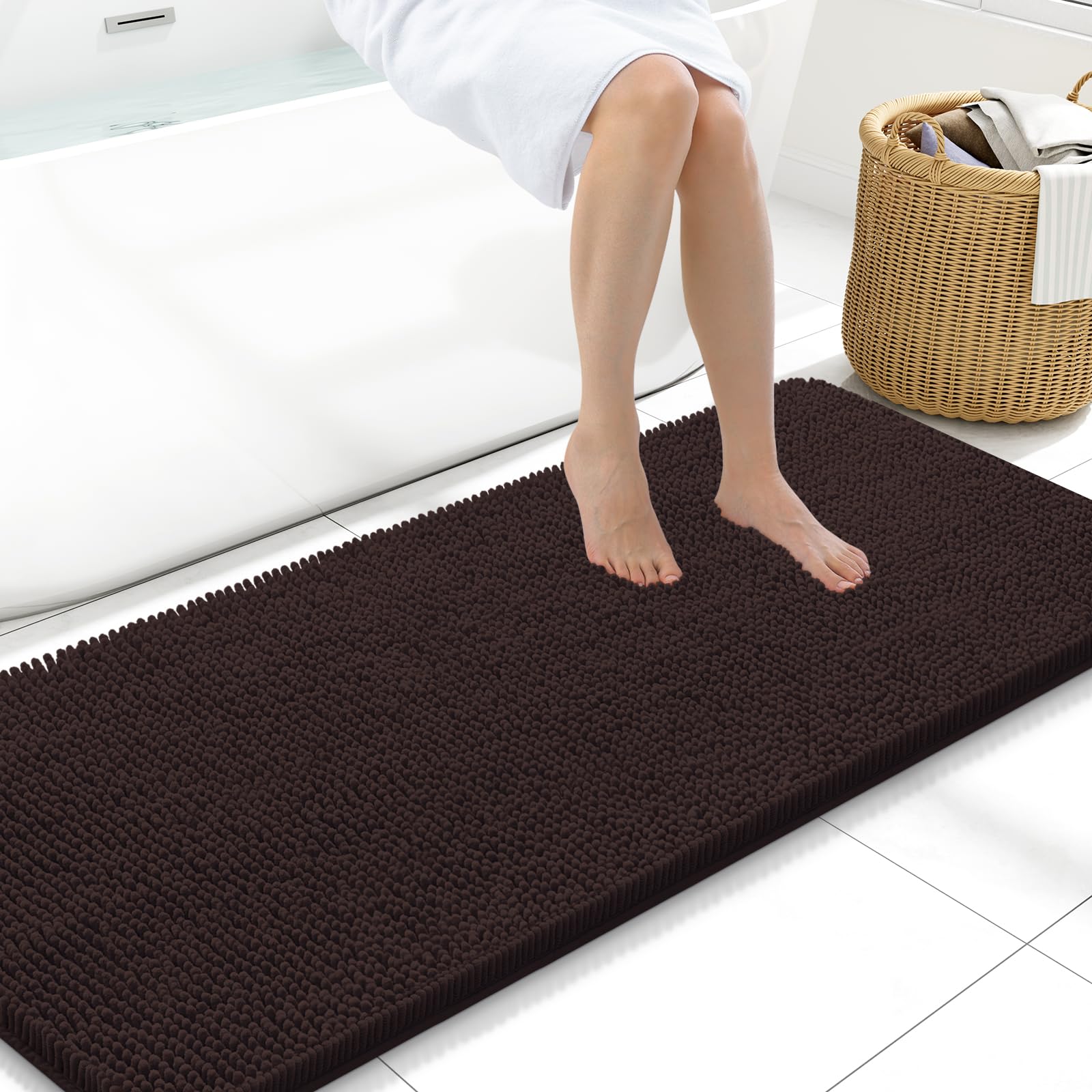 Arotive Bathroom Rugs 30x20, Extra Soft Absorbent Shaggy Chenille Bath Rugs, Machine Washable Rubber Backing Non-Slip Bath Mats for Bathroom Floor Tub and Shower, Home Decor Accessories, Grey