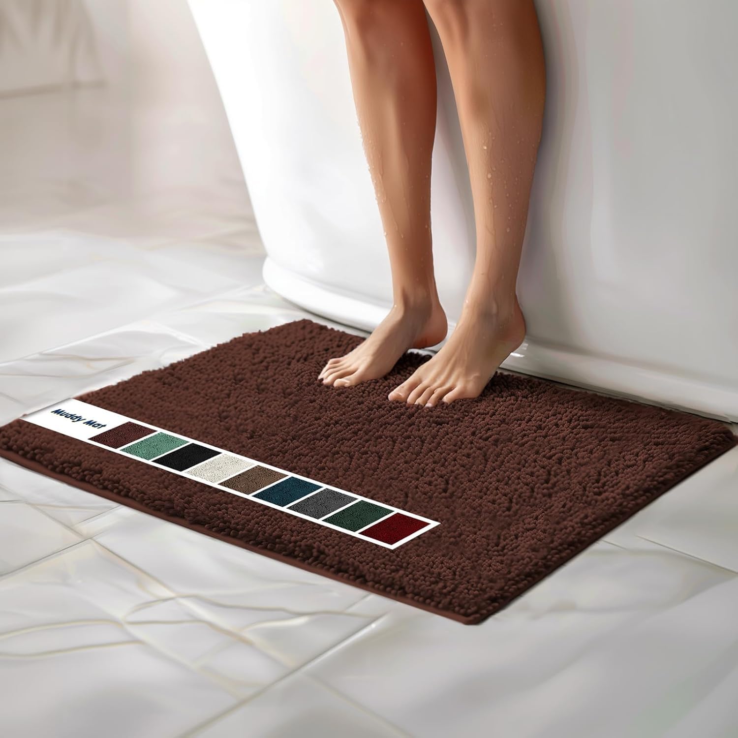 Muddy Mat Chenille Bathroom Rugs Quick Dry Microfiber Mats Non Slip Washable, Extra Thick, Soft and Highly Absorbent Bath Mats for Bathroom, Kitchen, and Shower Floor - Grey Small 28"X18"