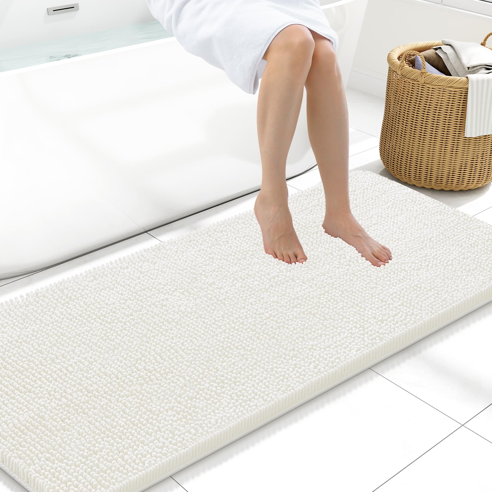 Arotive Bathroom Rugs 30x20, Extra Soft Absorbent Shaggy Chenille Bath Rugs, Machine Washable Rubber Backing Non-Slip Bath Mats for Bathroom Floor Tub and Shower, Home Decor Accessories, Grey