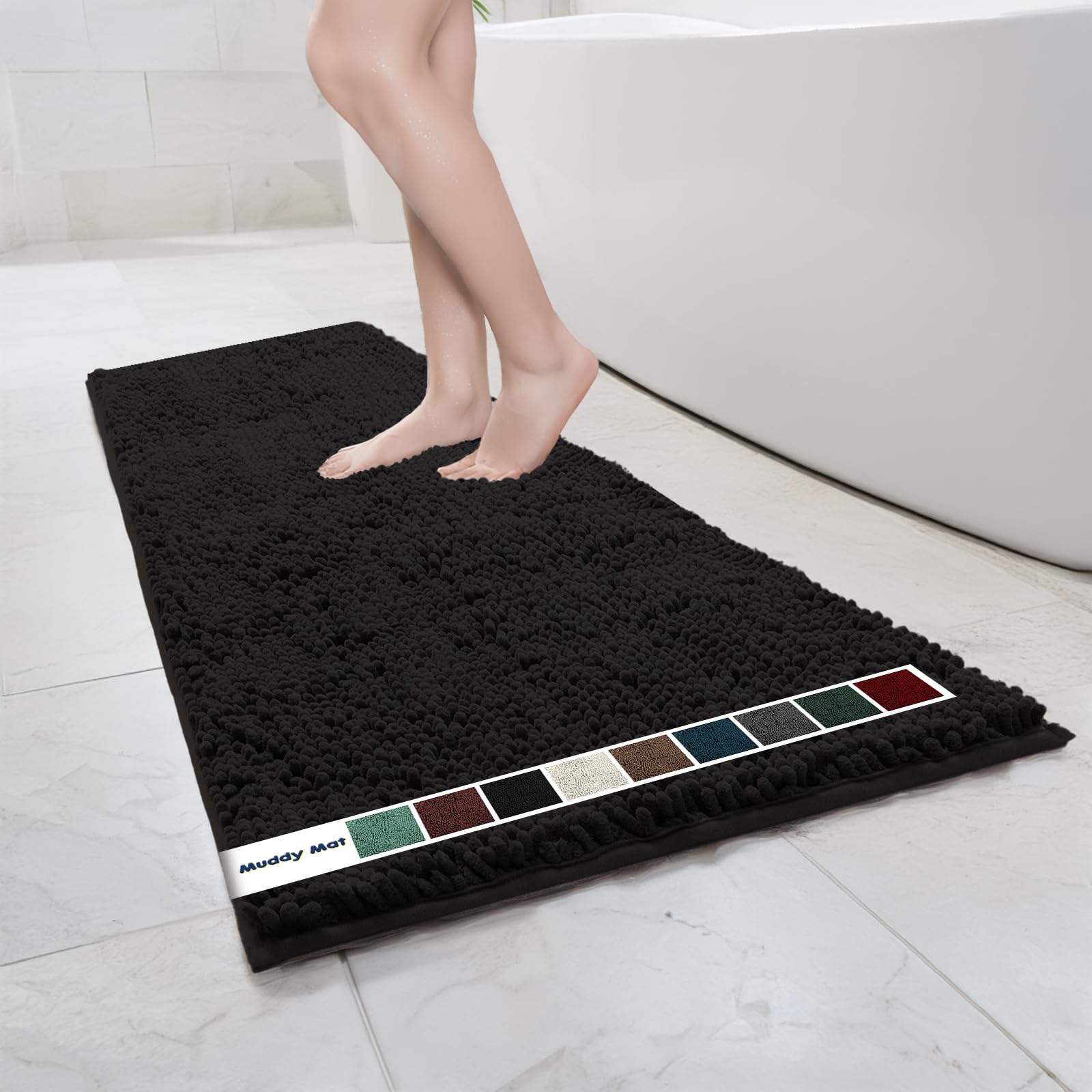 Muddy Mat Chenille Bathroom Rugs Quick Dry Microfiber Mats Non Slip Washable, Extra Thick, Soft and Highly Absorbent Bath Mats for Bathroom, Kitchen, and Shower Floor - Grey Small 28"X18"