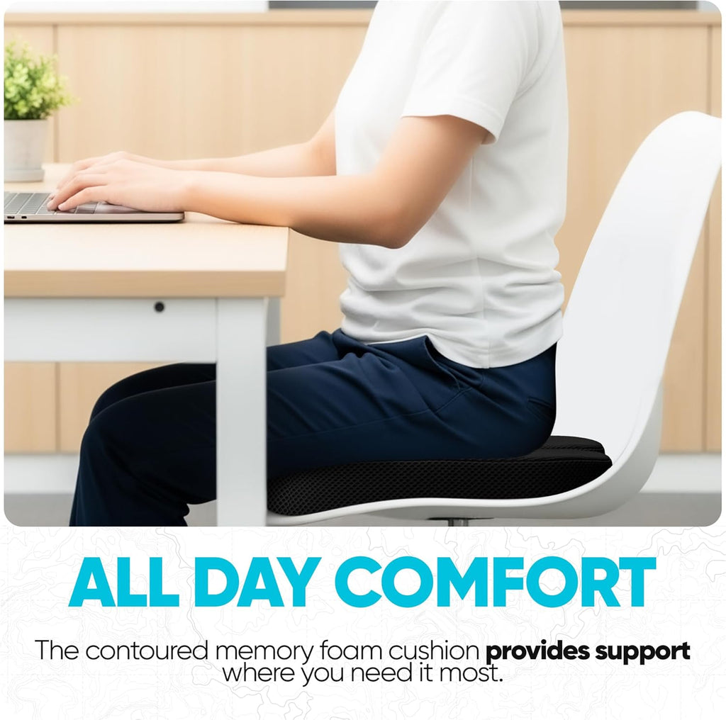 FORTEM Seat Cushion, Office Chair Cushion, Desk Chair Memory Foam, Sciatica Coccyx Tailbone Pain Relief, Pressure Relief, Sitting Pad, for Long Gaming & Sitting, Washable Cover, Non Slip