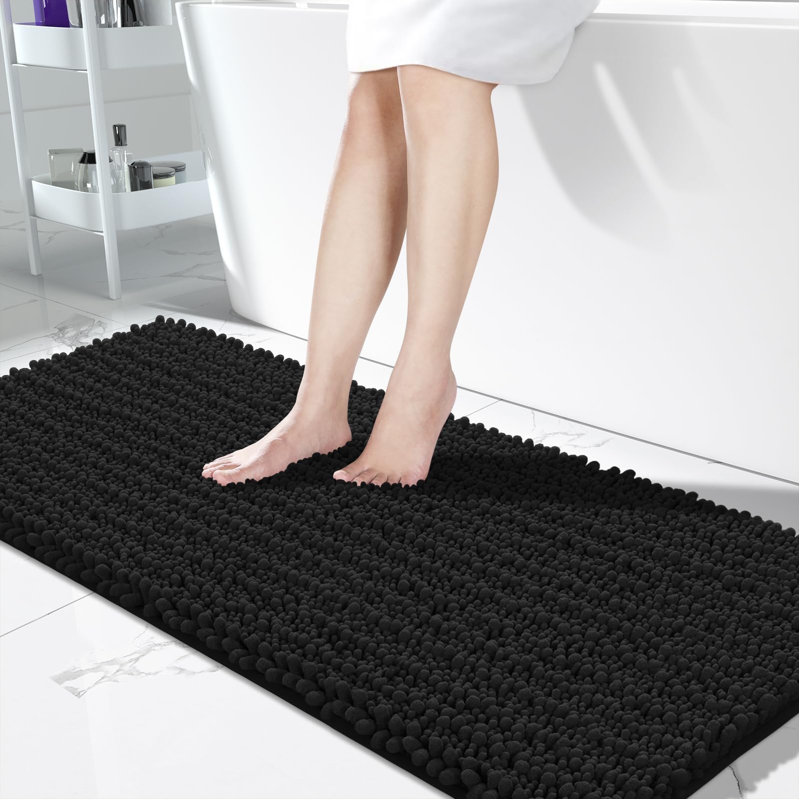 Yimobra Bathroom Rugs Non Slip Washable - Ultra Soft Absorbent Chenille Bath Mat, Quick Dry Shaggy Floor Carpet for Tub Shower, Gray Home Decor Accessories, 24x17 Inch