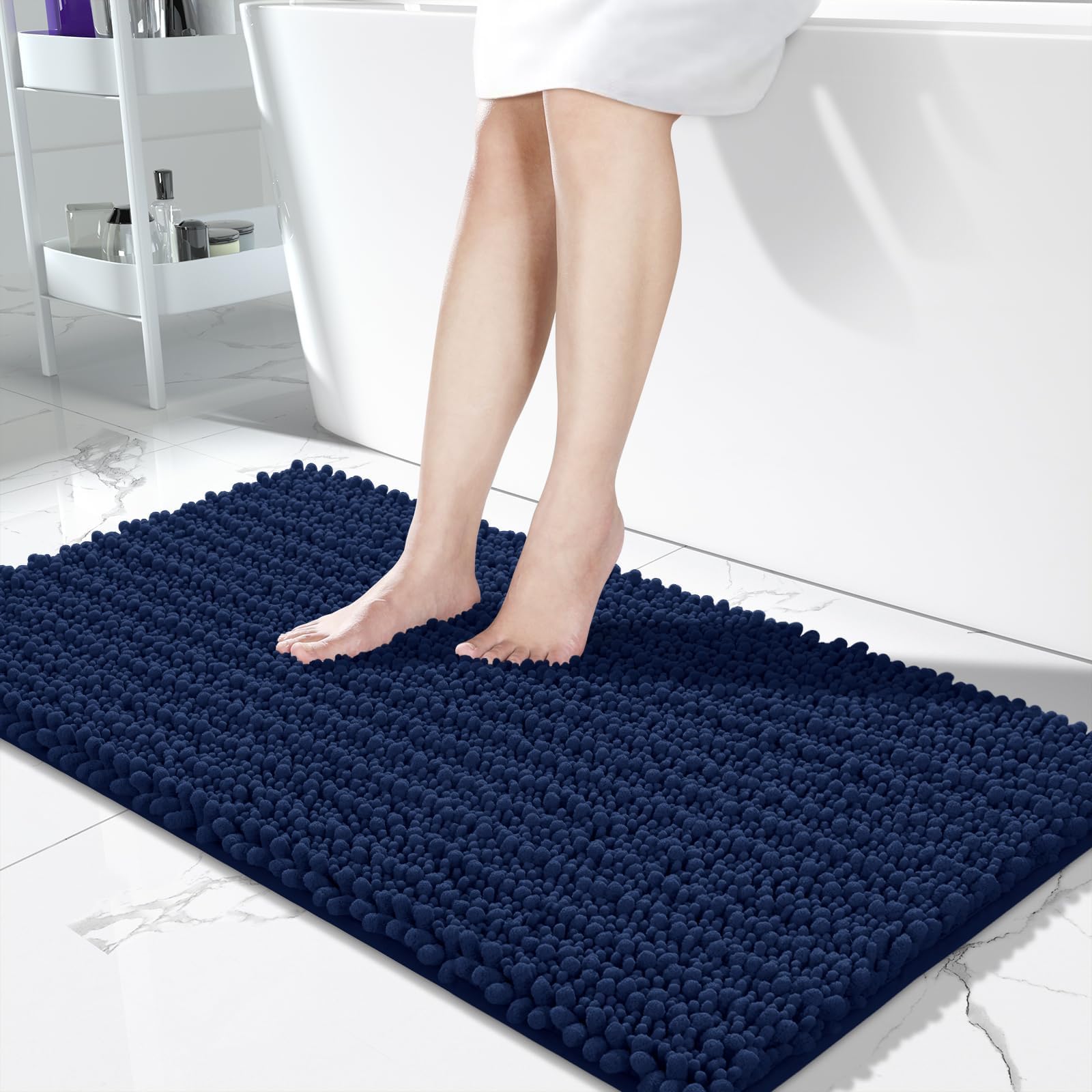 Yimobra Bathroom Rugs Non Slip Washable - Ultra Soft Absorbent Chenille Bath Mat, Quick Dry Shaggy Floor Carpet for Tub Shower, Gray Home Decor Accessories, 24x17 Inch