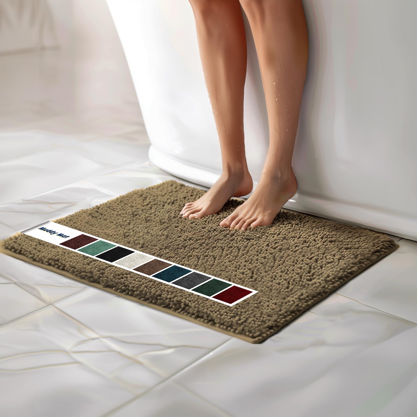 Muddy Mat Chenille Bathroom Rugs Quick Dry Microfiber Mats Non Slip Washable, Extra Thick, Soft and Highly Absorbent Bath Mats for Bathroom, Kitchen, and Shower Floor - Grey Small 28"X18"