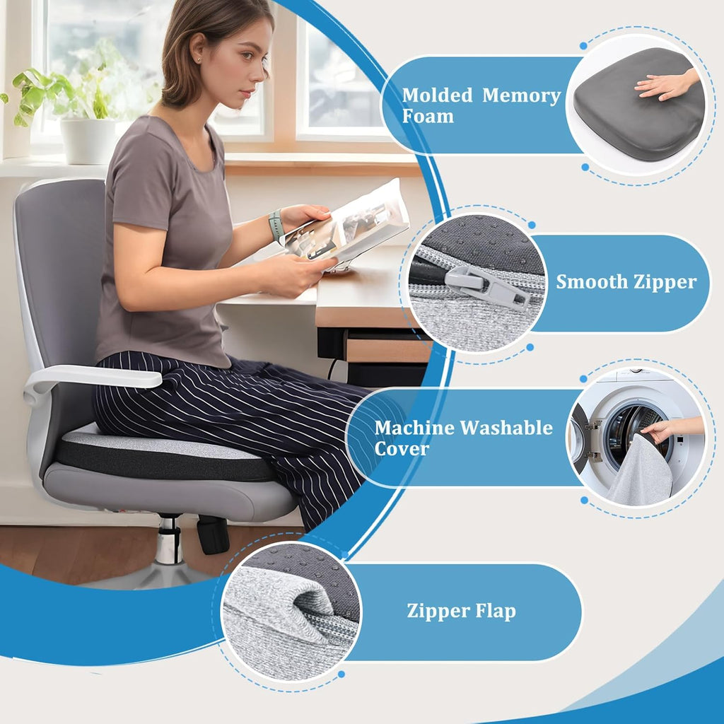 GOFORIT Molded Memory Foam Seat Cushion, Patent Dual-Layer Foam Design Office Chair Pad, Ergonomic Coccyx Cushion for Sciatica Pain Relief,Light Grey
