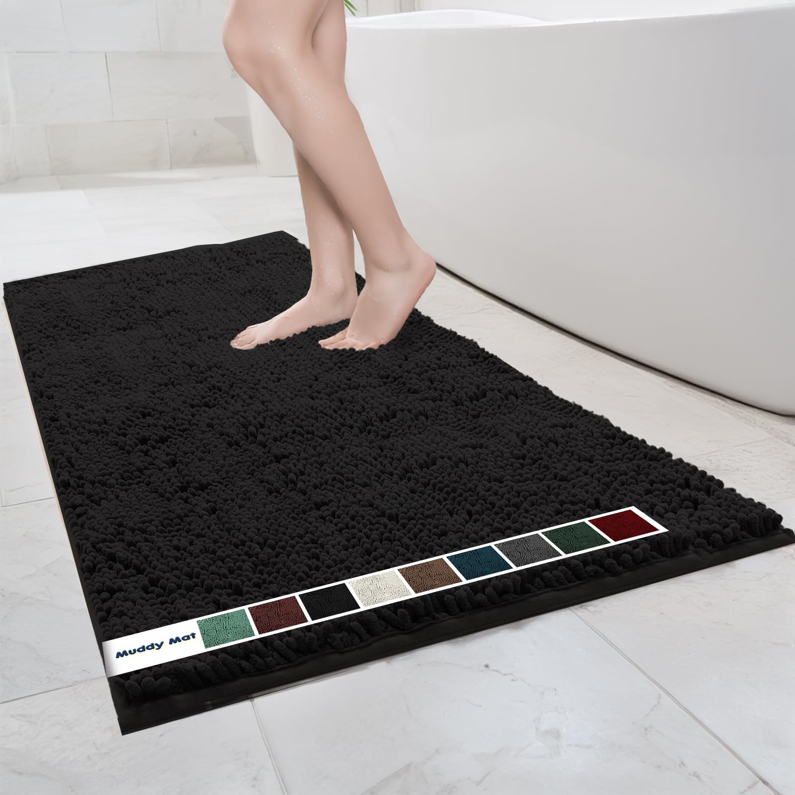 Muddy Mat Chenille Bathroom Rugs Quick Dry Microfiber Mats Non Slip Washable, Extra Thick, Soft and Highly Absorbent Bath Mats for Bathroom, Kitchen, and Shower Floor - Grey Small 28"X18"