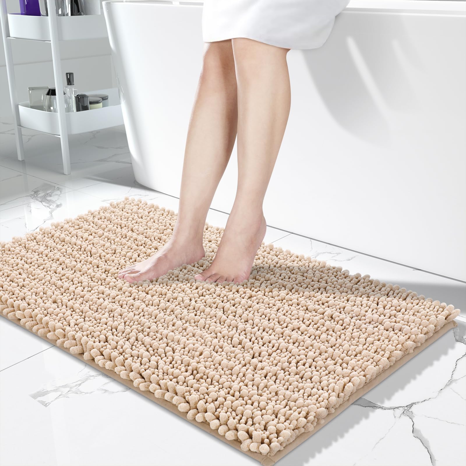 Yimobra Bathroom Rugs Non Slip Washable - Ultra Soft Absorbent Chenille Bath Mat, Quick Dry Shaggy Floor Carpet for Tub Shower, Gray Home Decor Accessories, 24x17 Inch