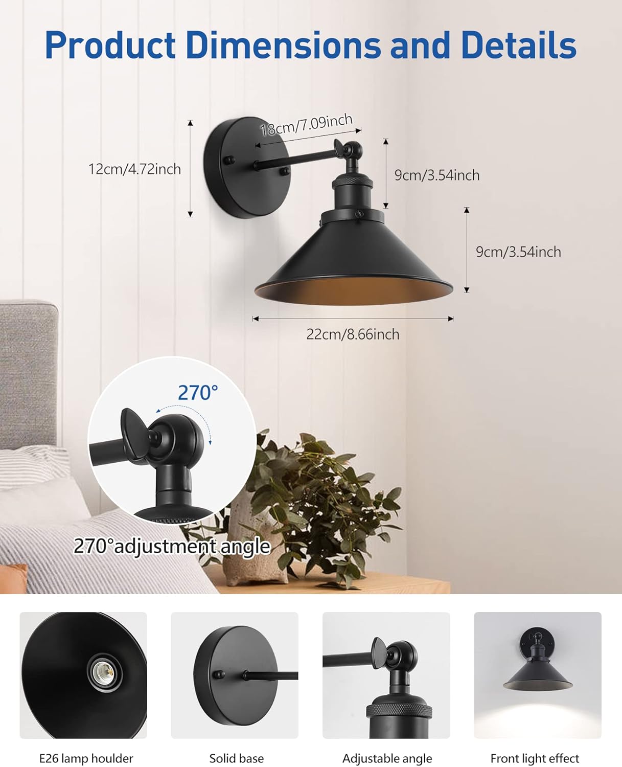 Bailoch Black Vintage Wireless Battery Operated Wall Sconces, Industrial Cordless Battery Powered Led Wall Lights Set of 2, Wall Lamp Fixture Indoor with Remote Control for Bedroom Farmhouse Gallery