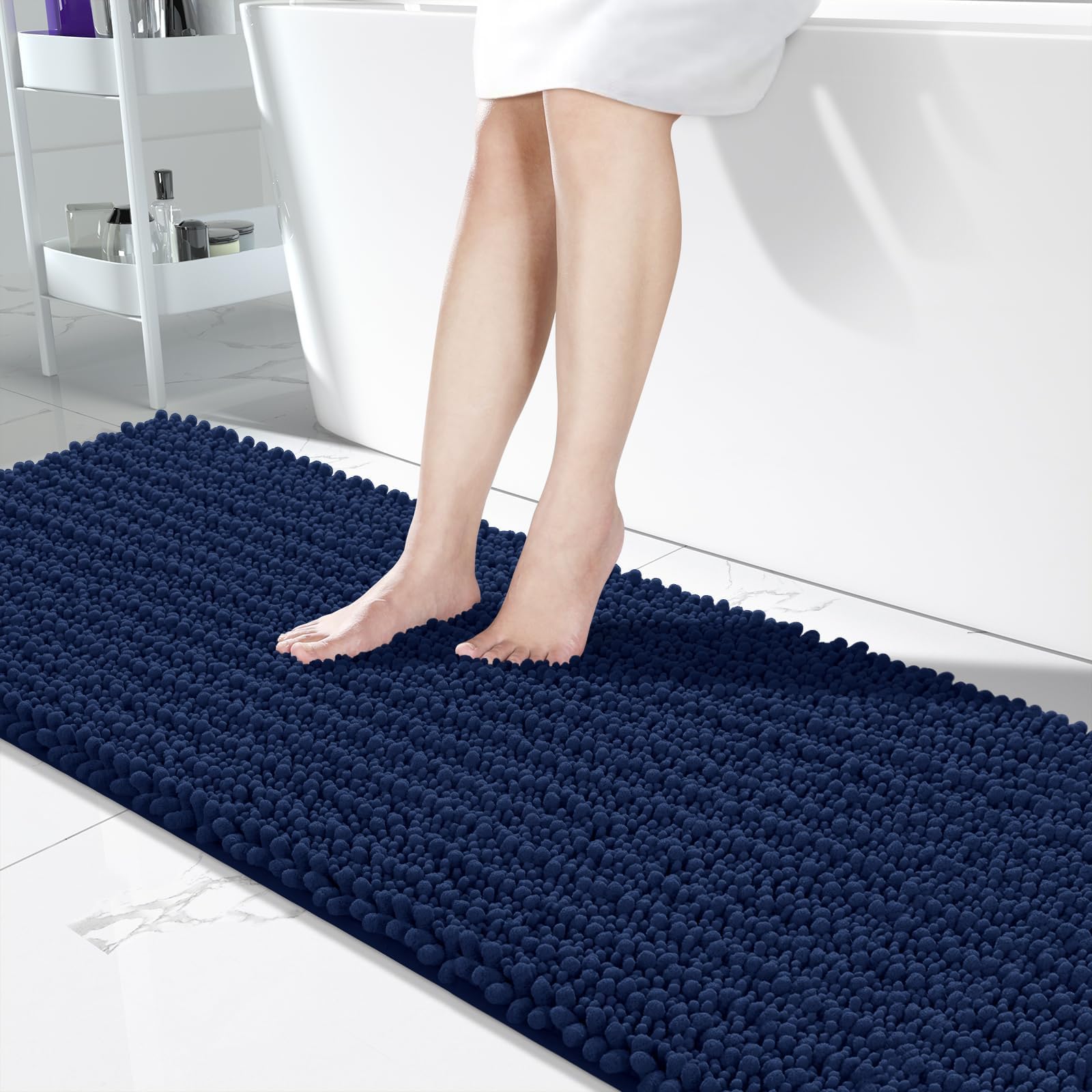 Yimobra Bathroom Rugs Non Slip Washable - Ultra Soft Absorbent Chenille Bath Mat, Quick Dry Shaggy Floor Carpet for Tub Shower, Gray Home Decor Accessories, 24x17 Inch